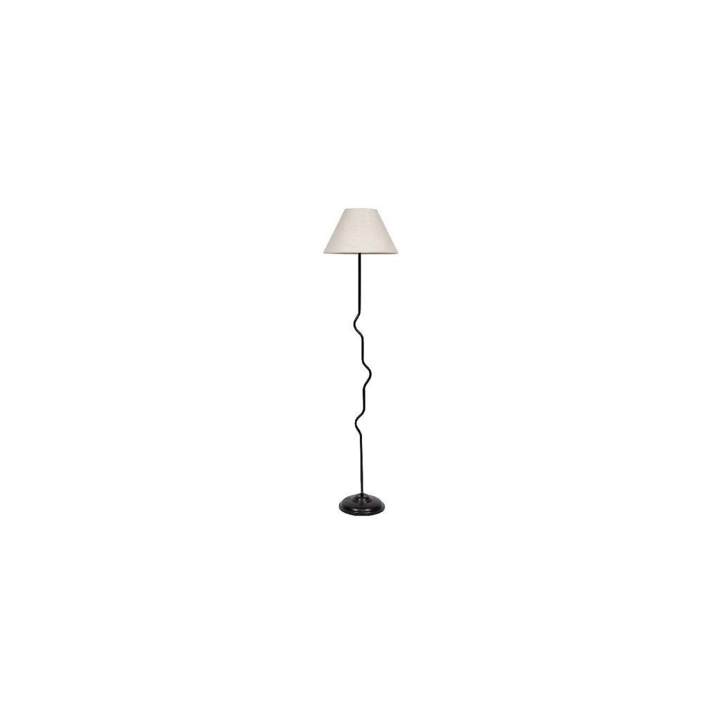 Raina White Natural Fiber Floor Lamp with Black Iron Base