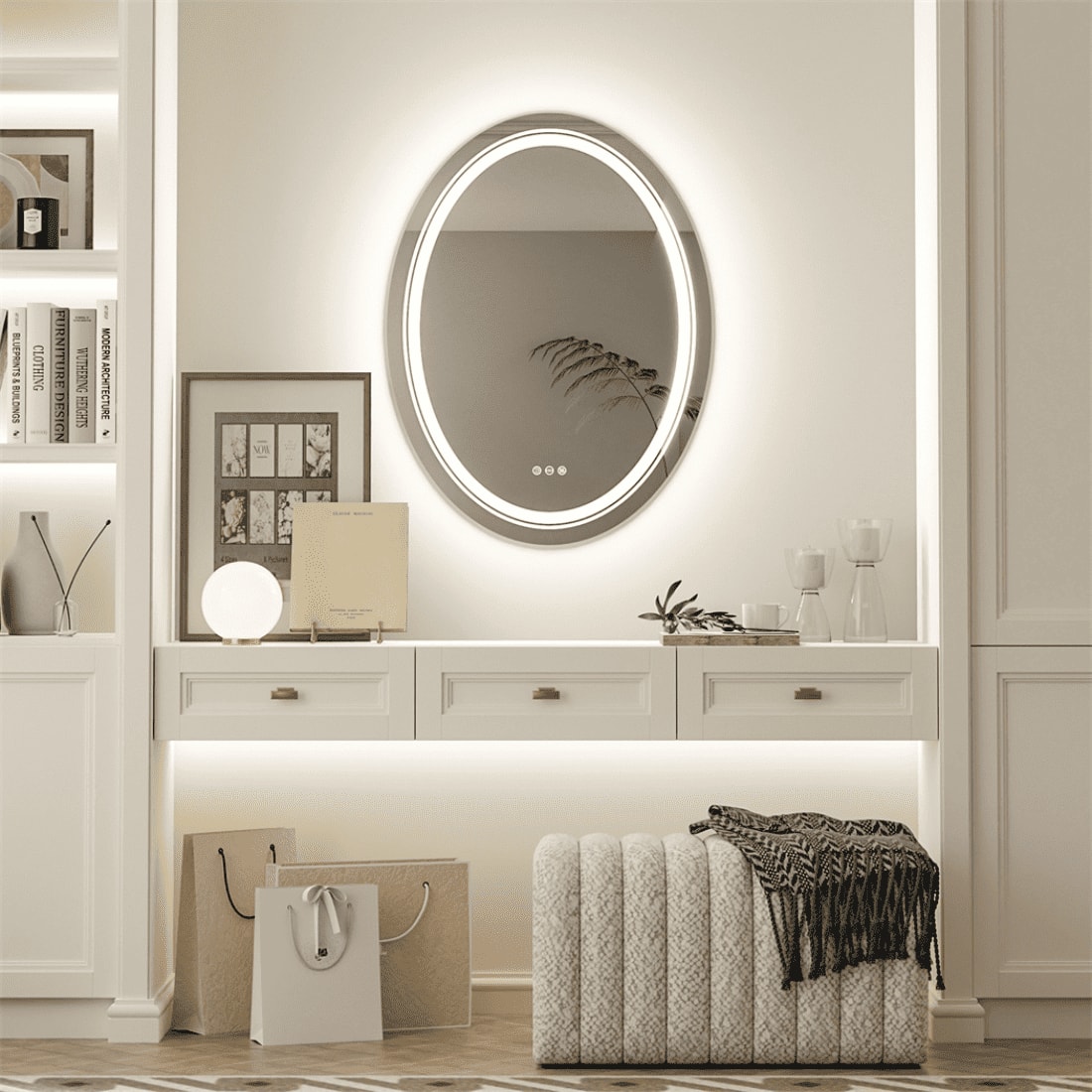 Oval Shape Lighted LED Mirror Modern  Vanity Mirror
