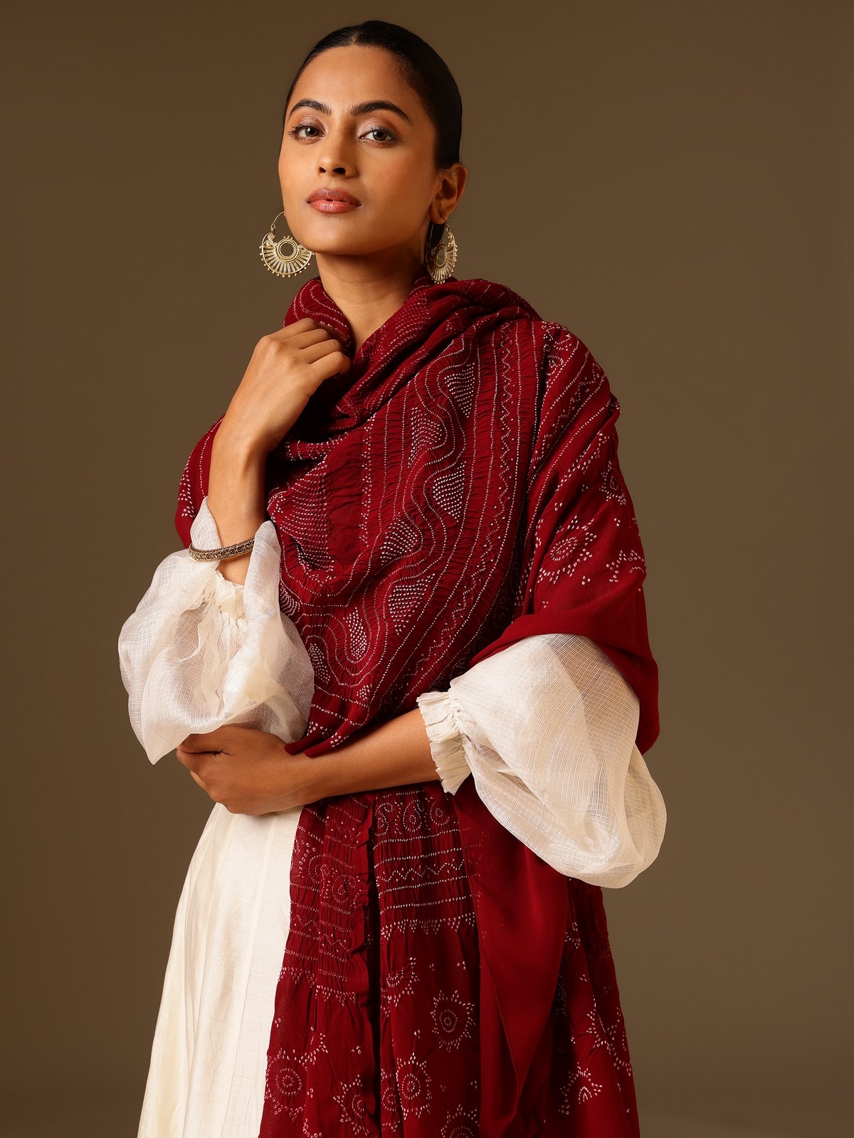 Maroon Georgette Bandhani Tie & Dye Dupatta