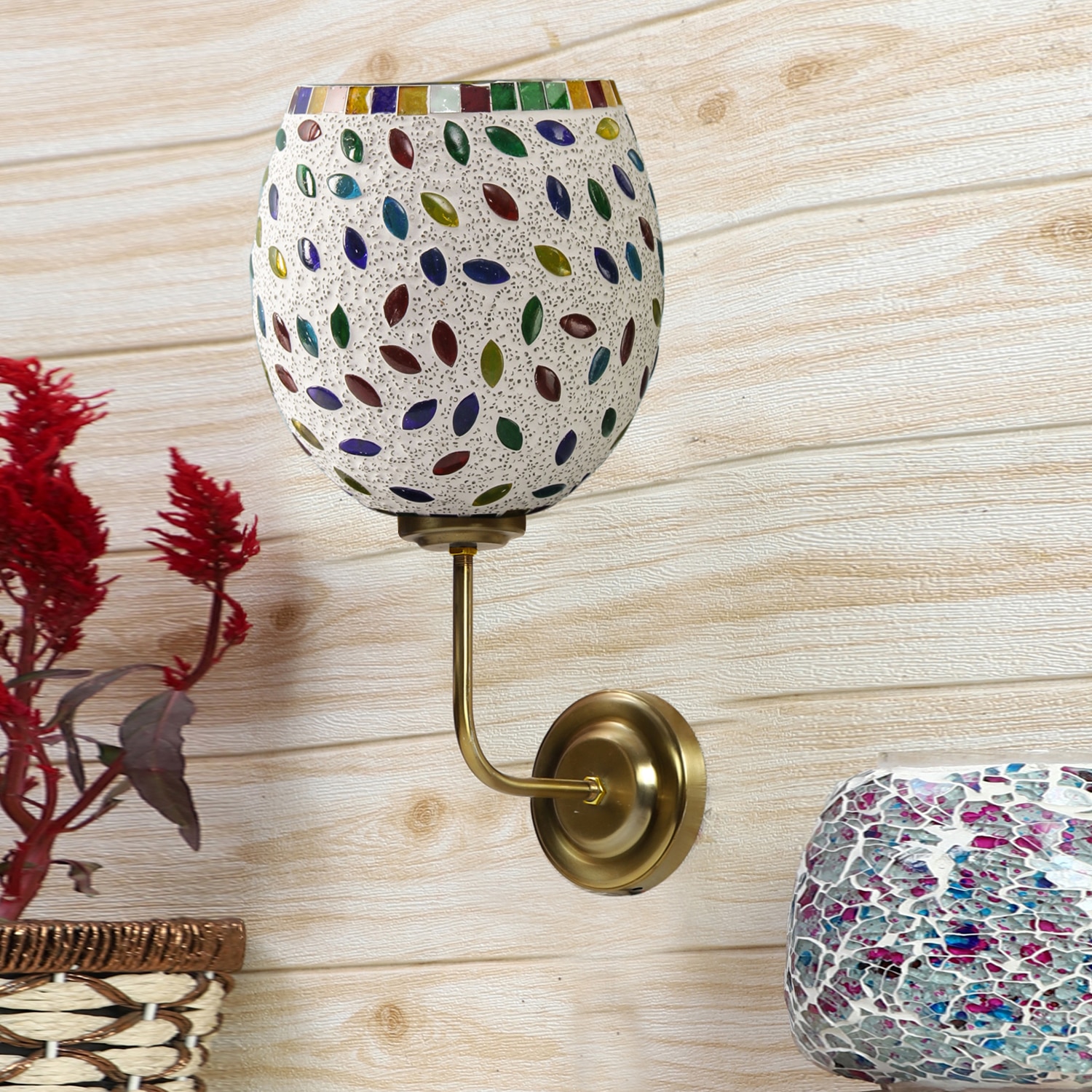 Devansh Metal Electric Wall Light in Gold Colour with Multicolor Shade Count of 1 Light-image-34