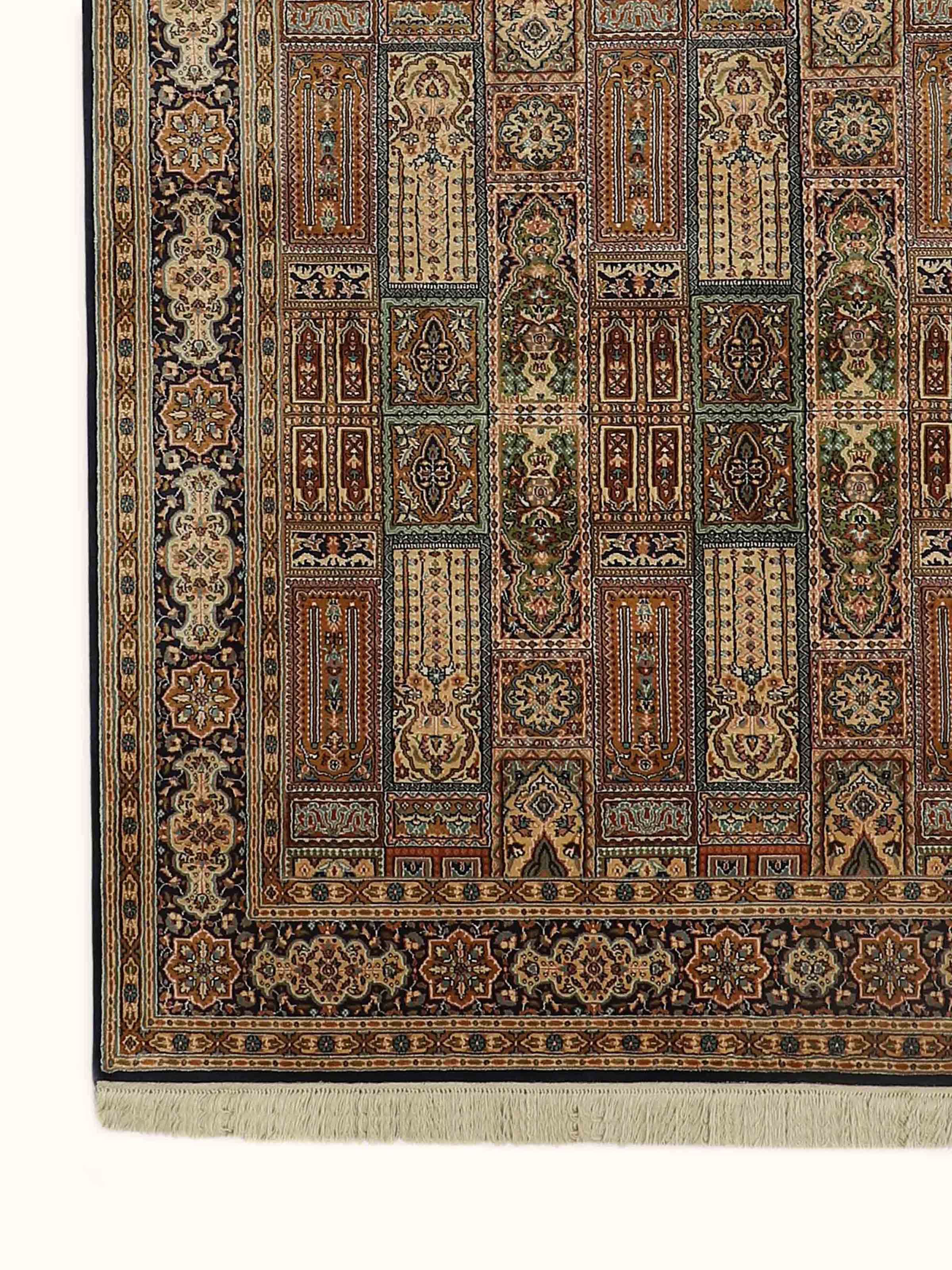 Traditional Persian Rust Ghum Kashmir Silk Hand-knotted Rug