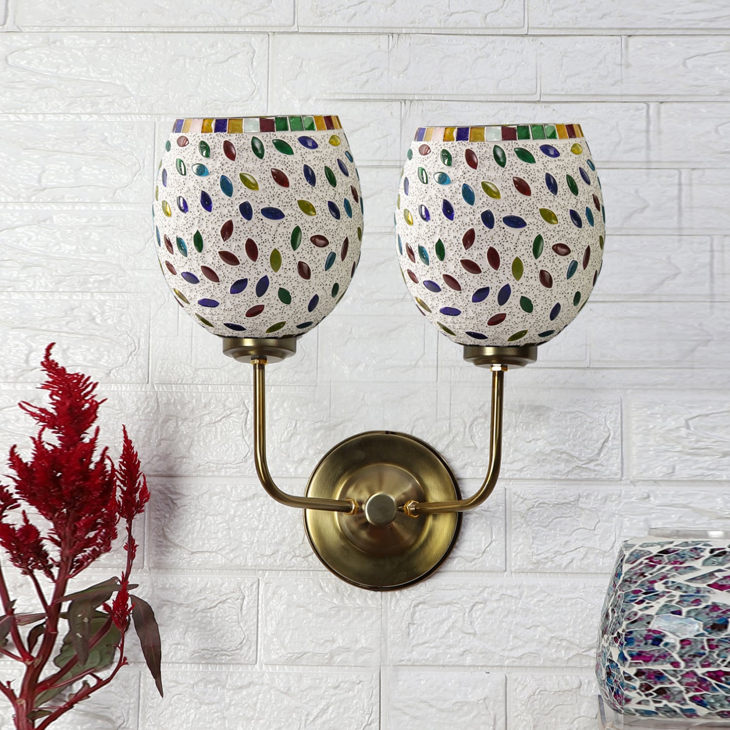 Devansh Metal Electric Wall Light in Gold Colour with Multicolor Shade Count of 2 Lights-image-21