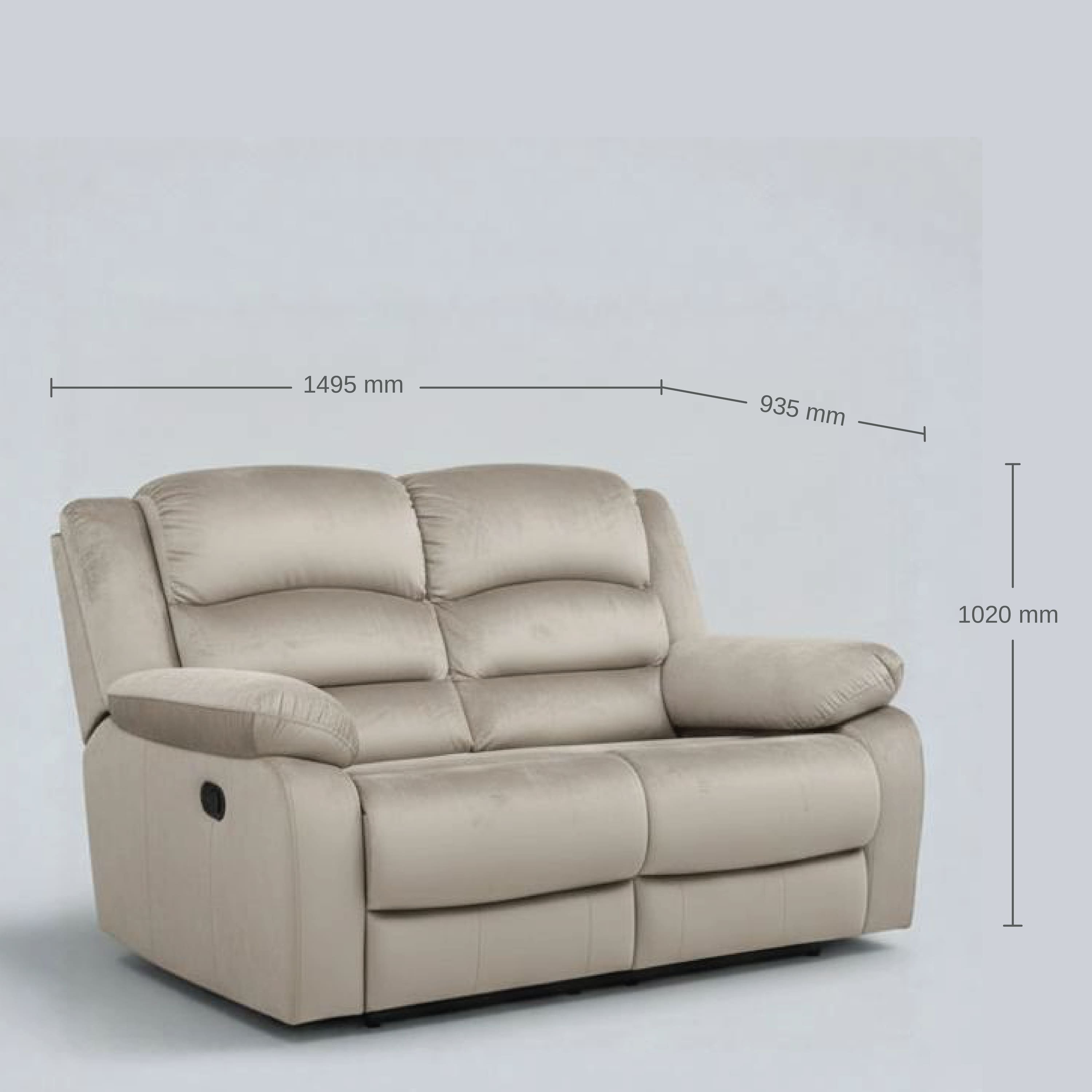 Bradford Velvet Fabric 2 Seater Manual Recliner Sofa in Beige