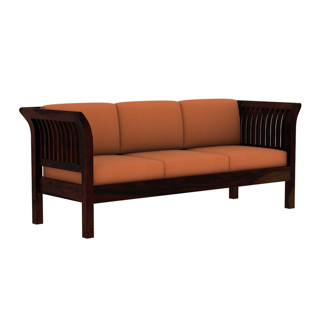 Haveli 3+1+1 Seater Wooden Sofa (Orange Colour, Walnut Finish)