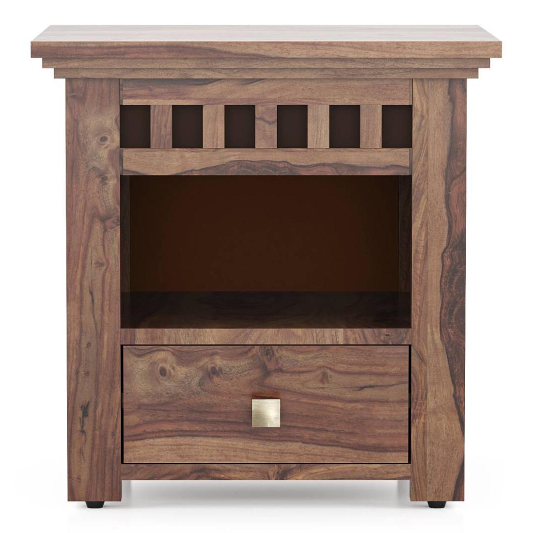 Fidora Solid Wood Bedside Table in Teak Finish