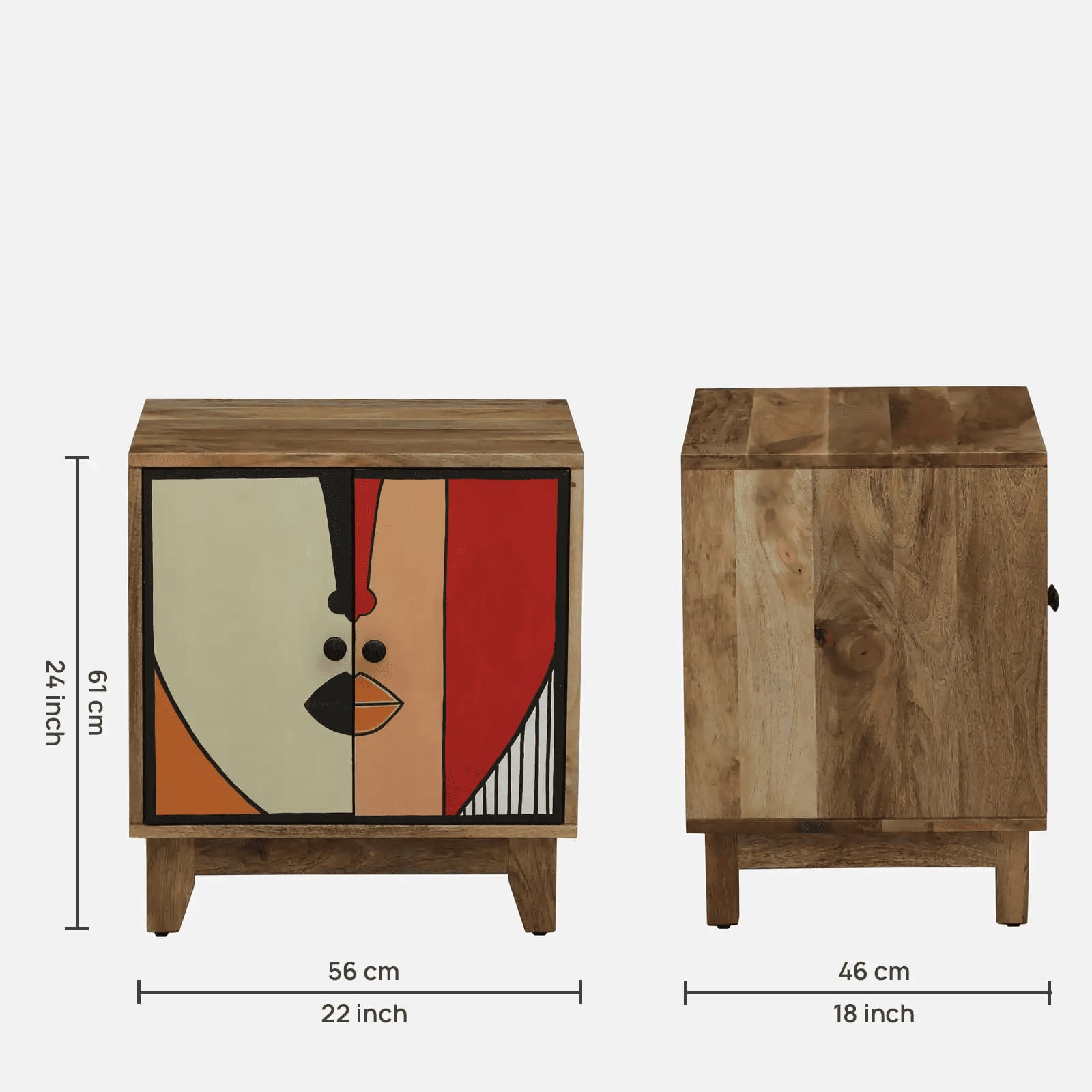 Desso Mango Wood Hand Painted Multicolour 2 Door Small Cabinet In Natural Finish