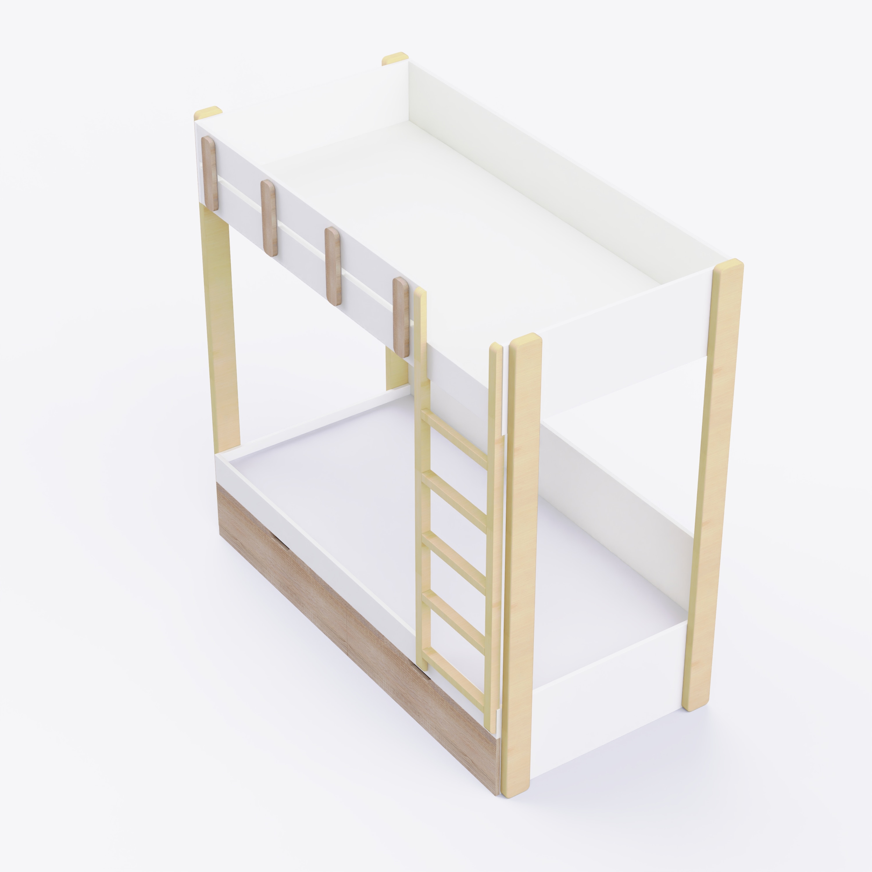 Pine Tree Single Size Bunk Bed In White & Oak Colour