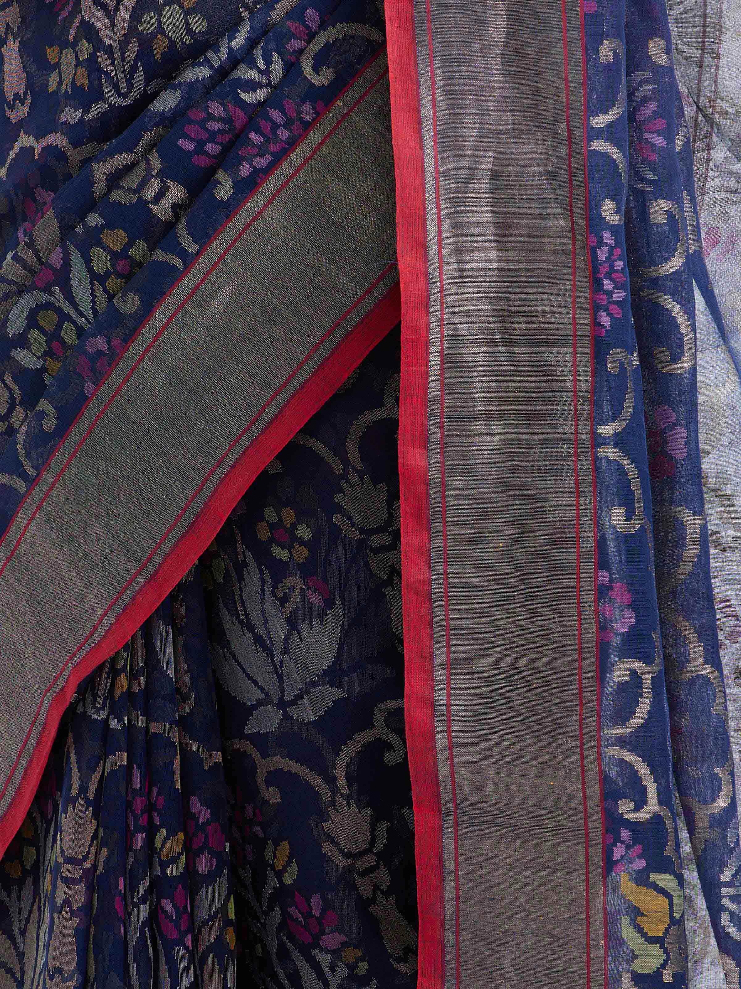 Draped detail view of the Blue Cotton Awadh Jamdani Saree