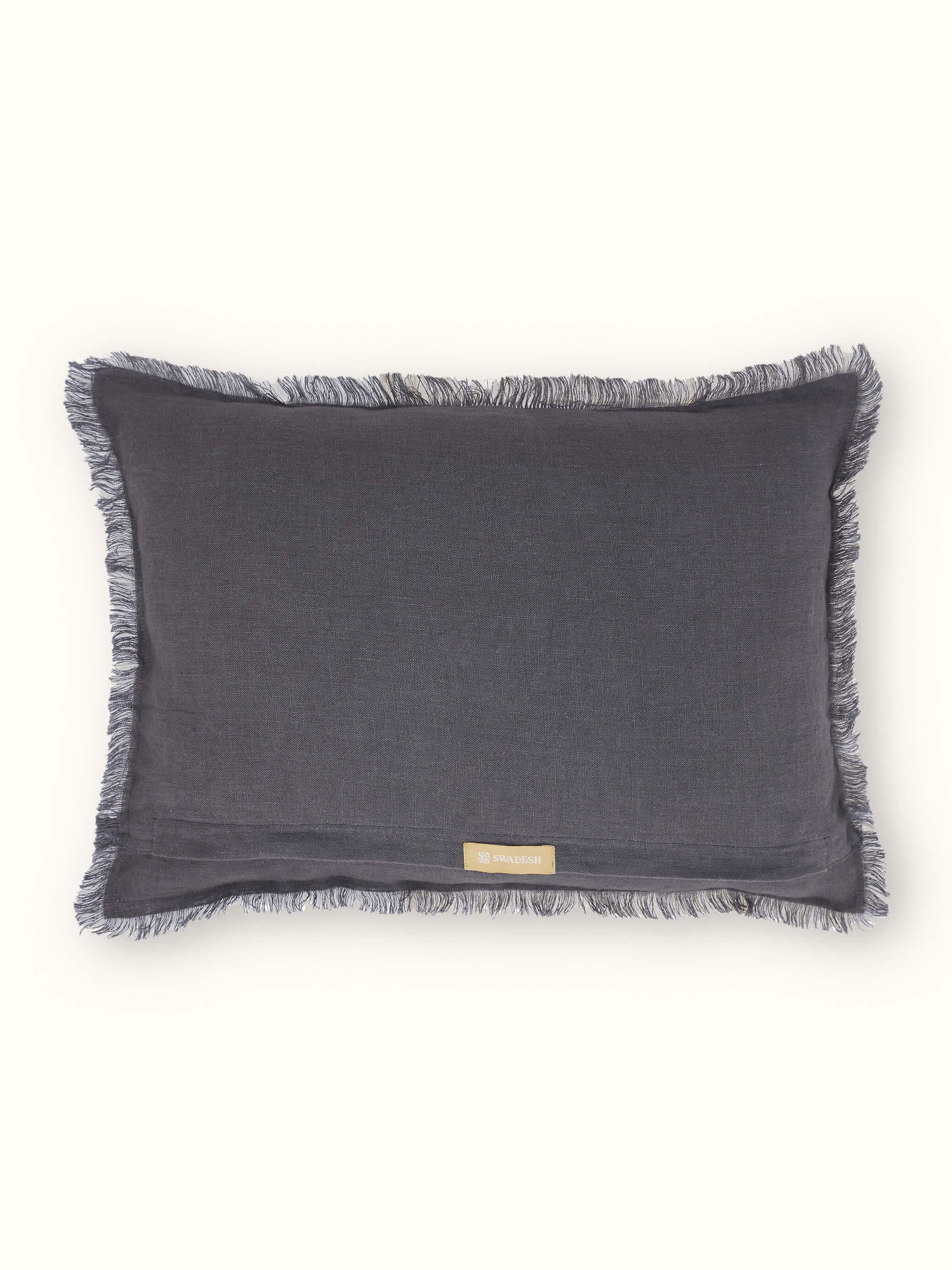 Kahani Beige Ivory Linen Kantha Hand Embroidery Cushion Cover