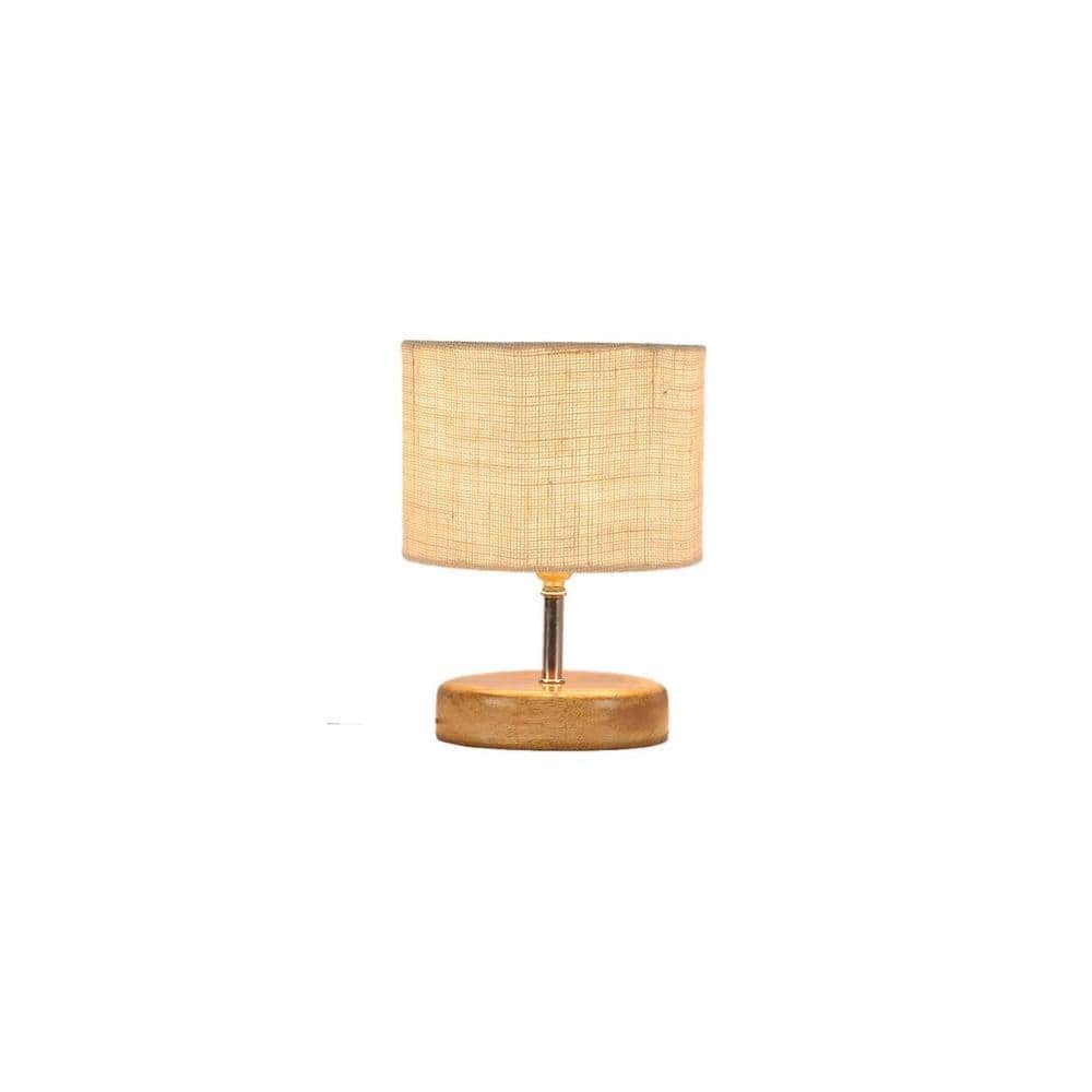 Kaeya White Natural Fiber Shade Table Lamp with Natural Wooden Base