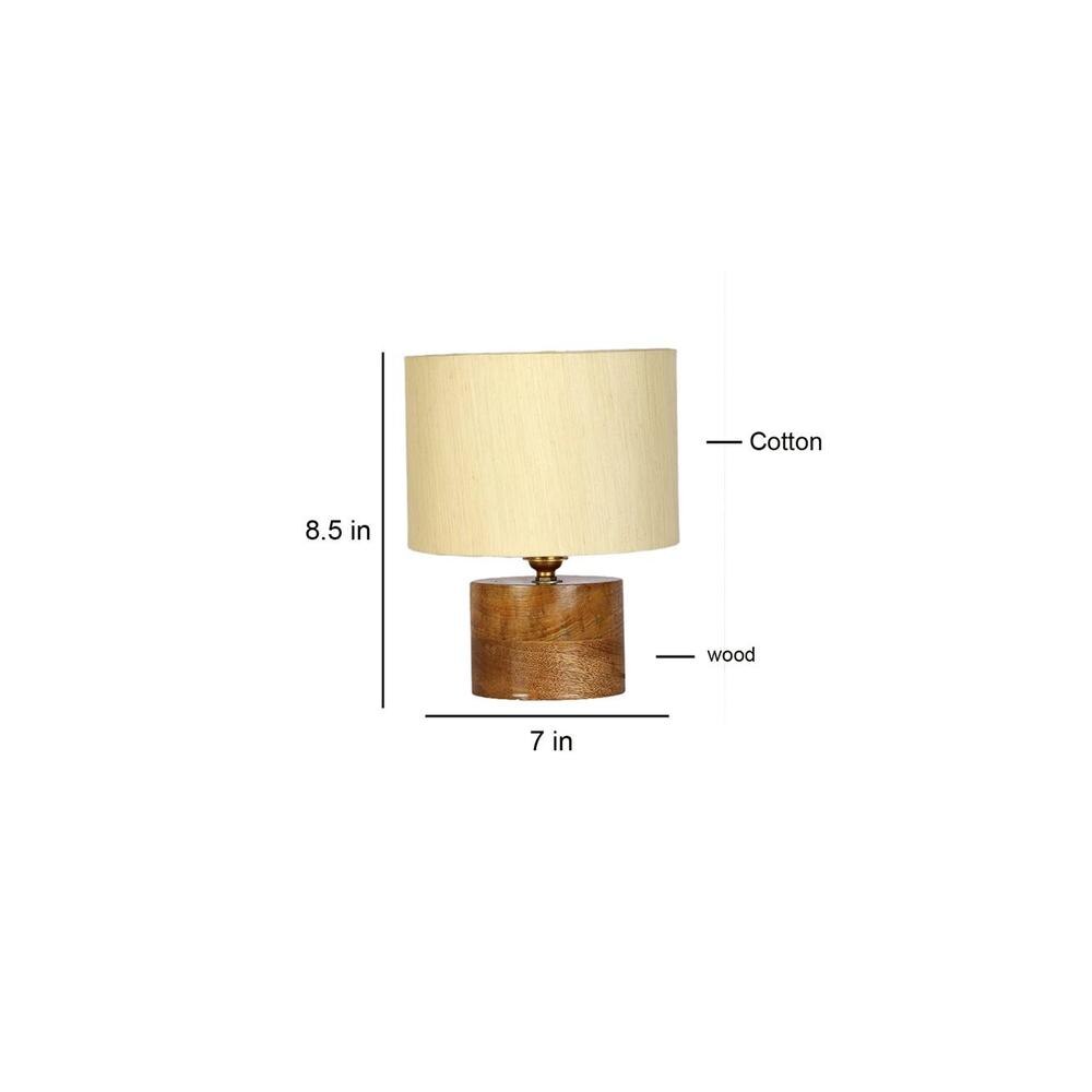 Conrad off-white cotton table lamp with Natural Wood Base