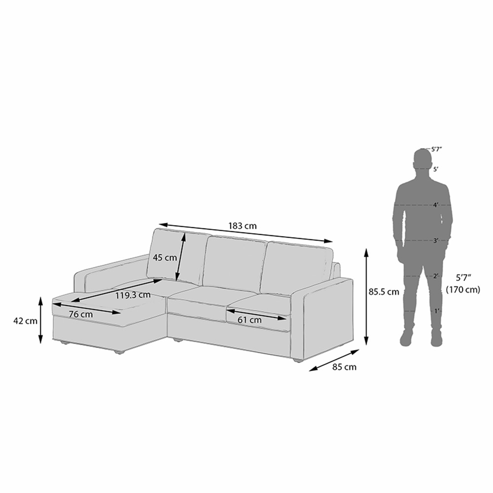 Apollo Sofa (Colour : Vapour Grey, Cushion : Soft, Back Type : Regular, Seating Capacity : Left Aligned 2 Seater + Left Aligned Chaise + Ottoman)