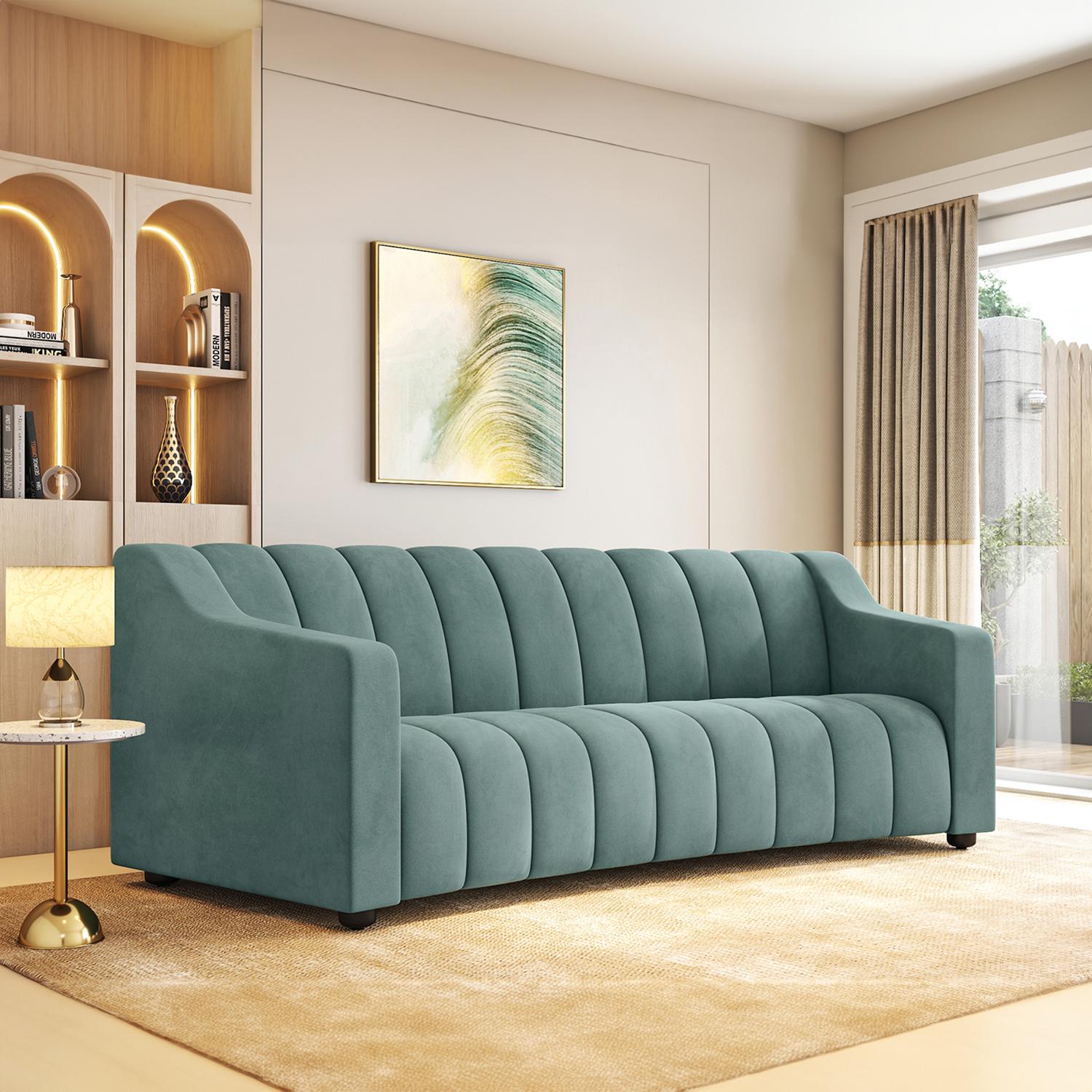 Sienna 3 Seater Fabric Sofa in Dusty Turquoise Velvet Colour