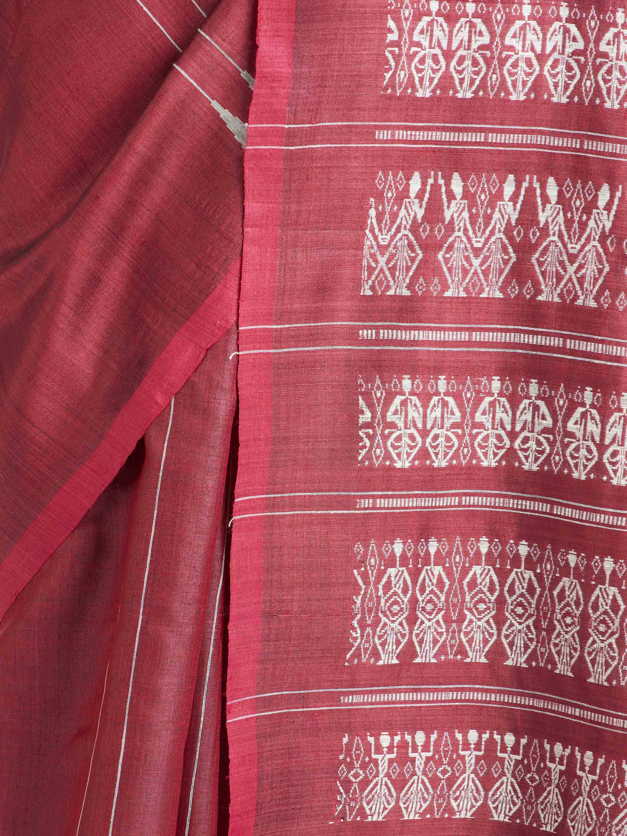 Maroon Tussar Silk Odisha Ikat Saree