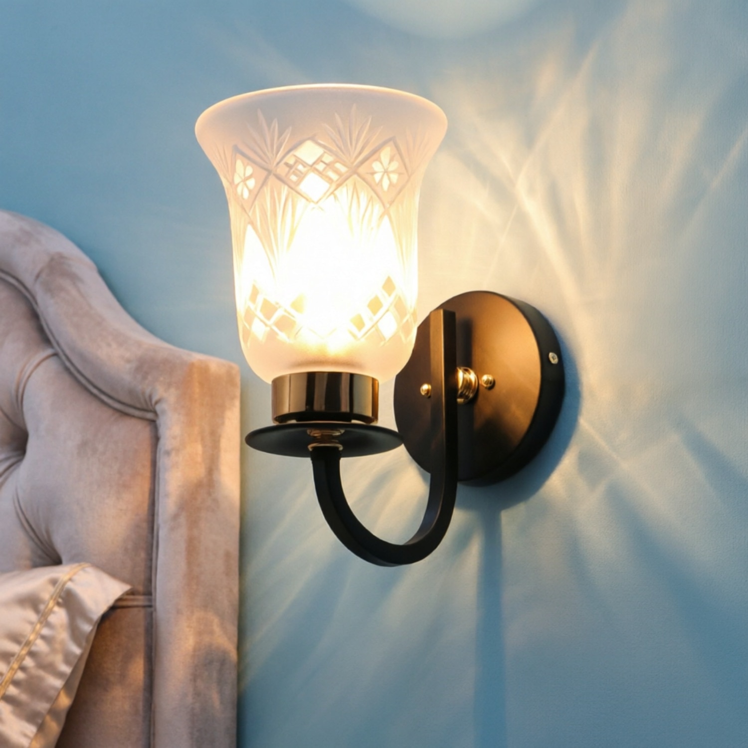 Eliante Modern Wall Lights Mild Steel, Glass & Glass Material Brown,Gold & Golden Finish
