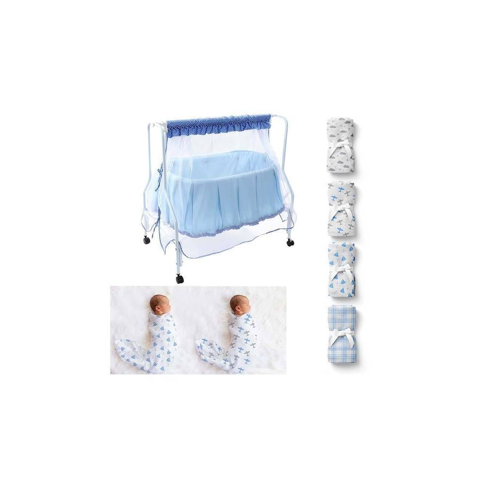 Lyra Stainless Steel Baby Cradle with Mosquito Net Airplane & Yatch