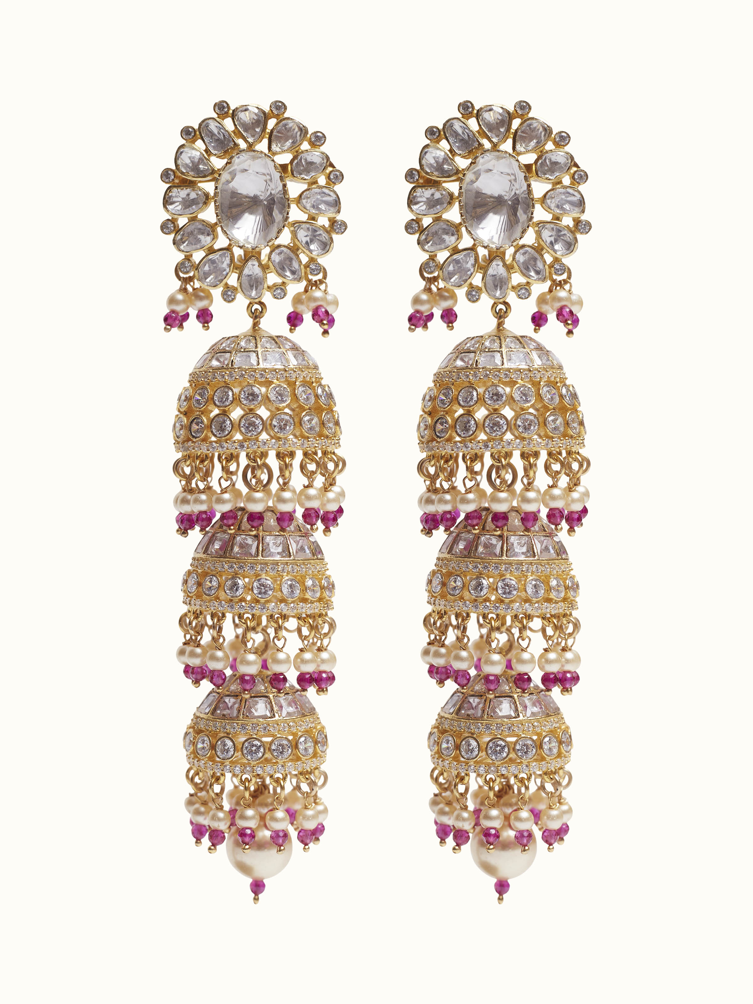 Dank Polki Silver Jhumkas