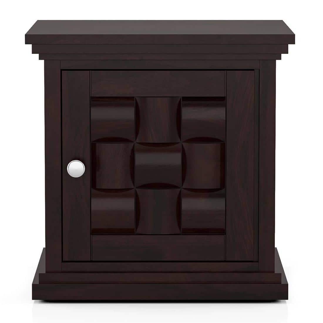 Weave Solid Wood Bedside Table in Mahogany Finish
