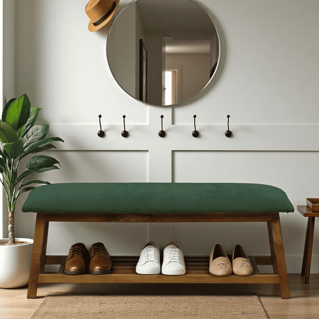 Honefoss Solid Wood Shoe Rack with Seating in Walnut Brown finish