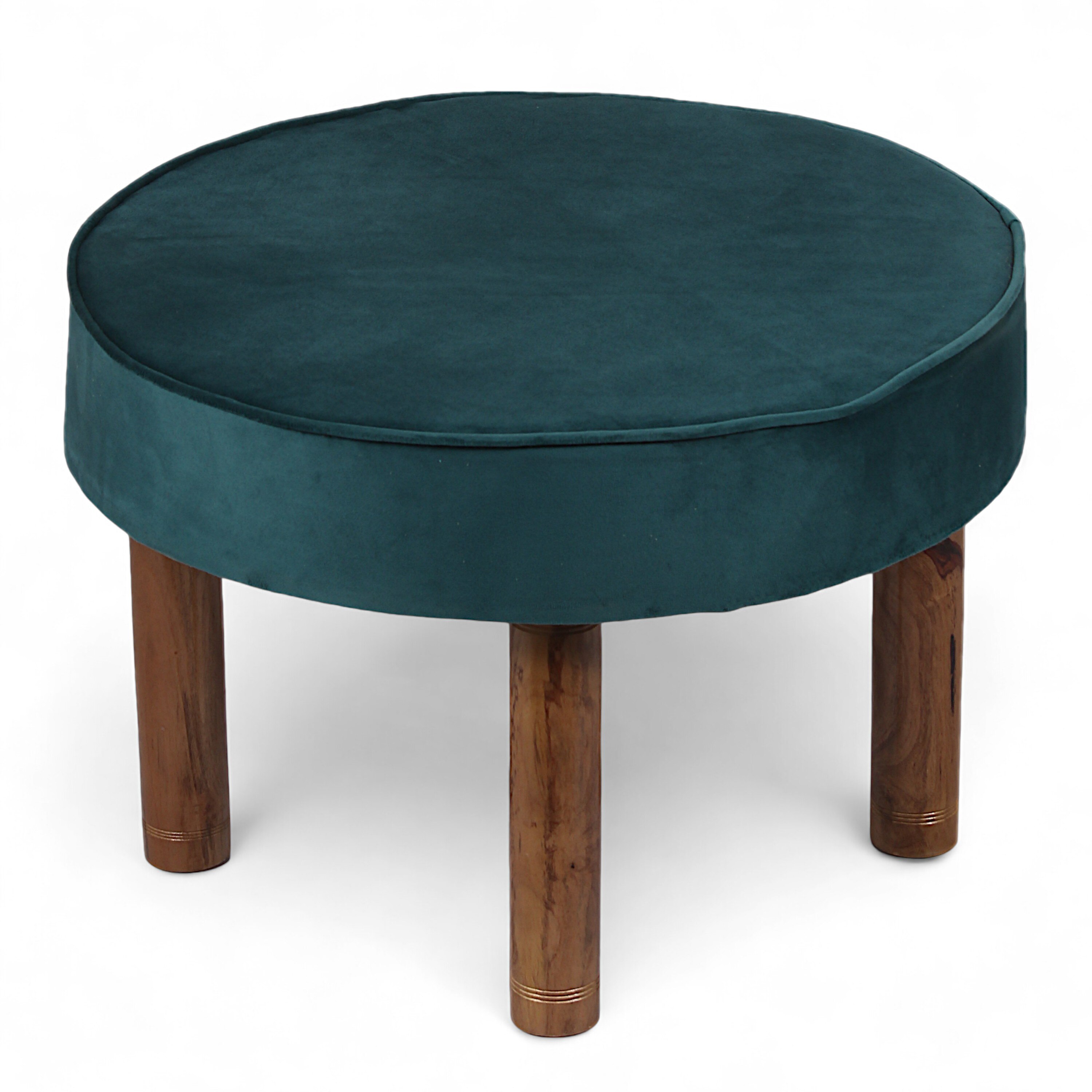 Sandford Solid Wood Ottoman in Turquoise Sea Velvet