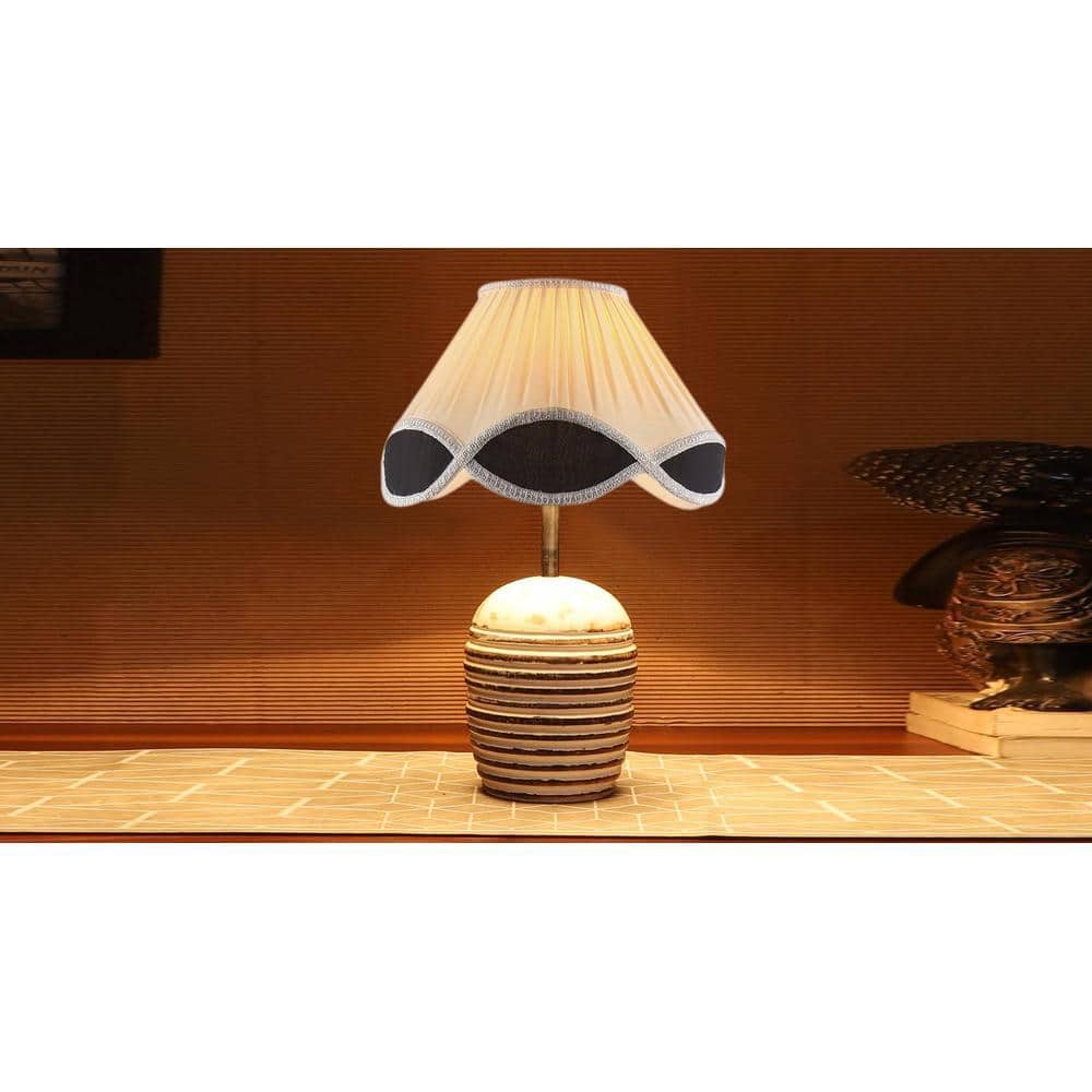 Vintage cotton Multicolor with White Brushed Wood Table Lamp