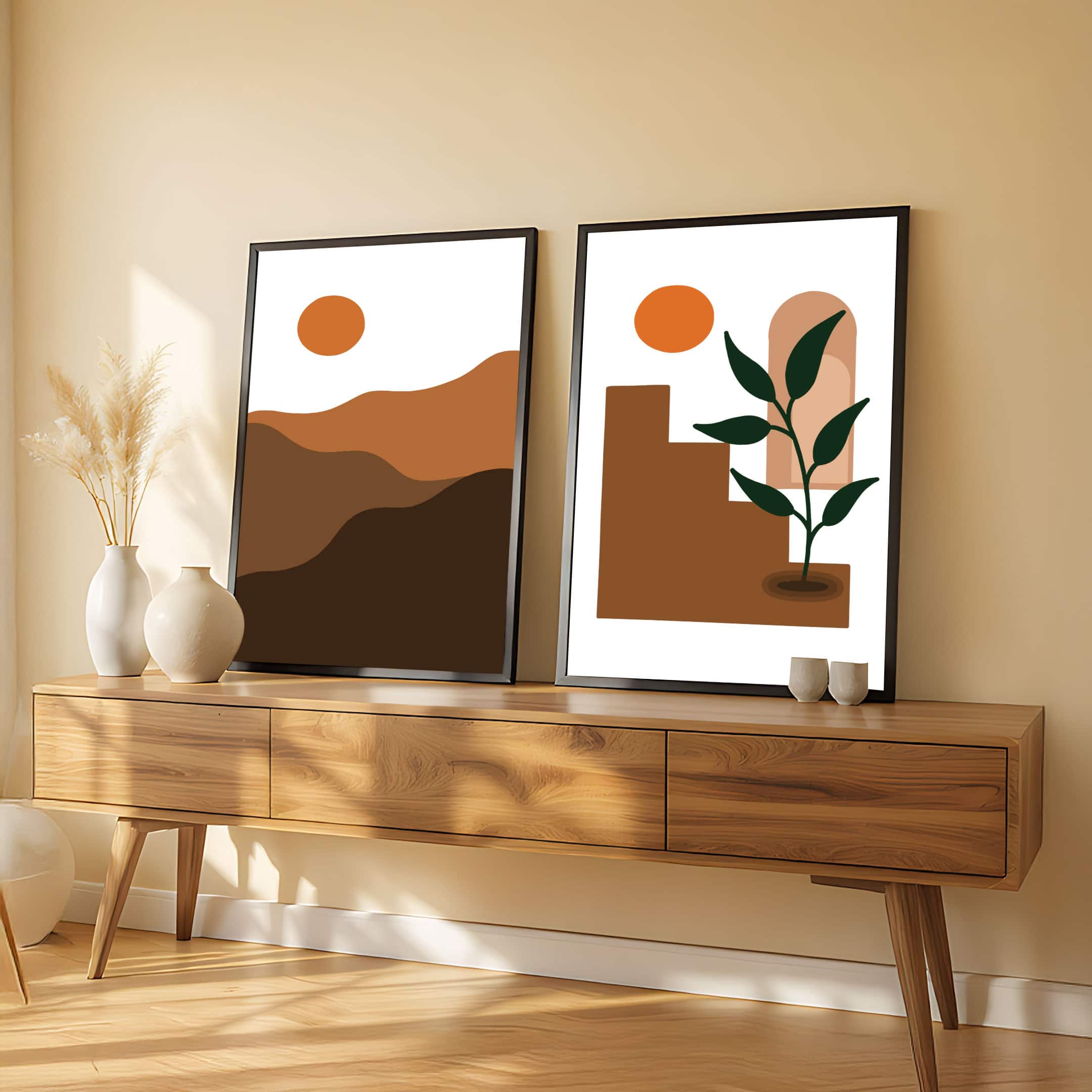 The Castle Decor Boho Abstract Botanical Wall Art Set of 2 Design 9 11x17 Inch - The Castle Decor