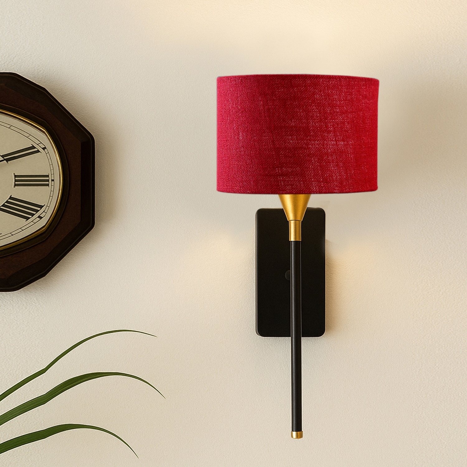 Devansh Metal Electric Wall Light in Black Colour with Maroon Shade Count of 1 Light - Devansh