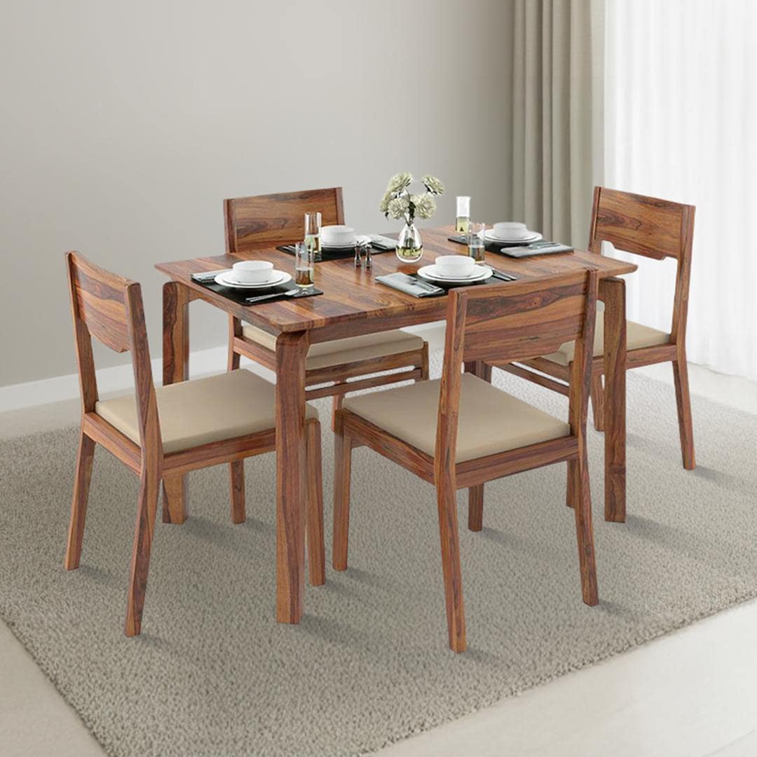 Catria - Kerry 4 Seater Dining Table Set (Colour- Wheat Brown , Finish- Teak)
