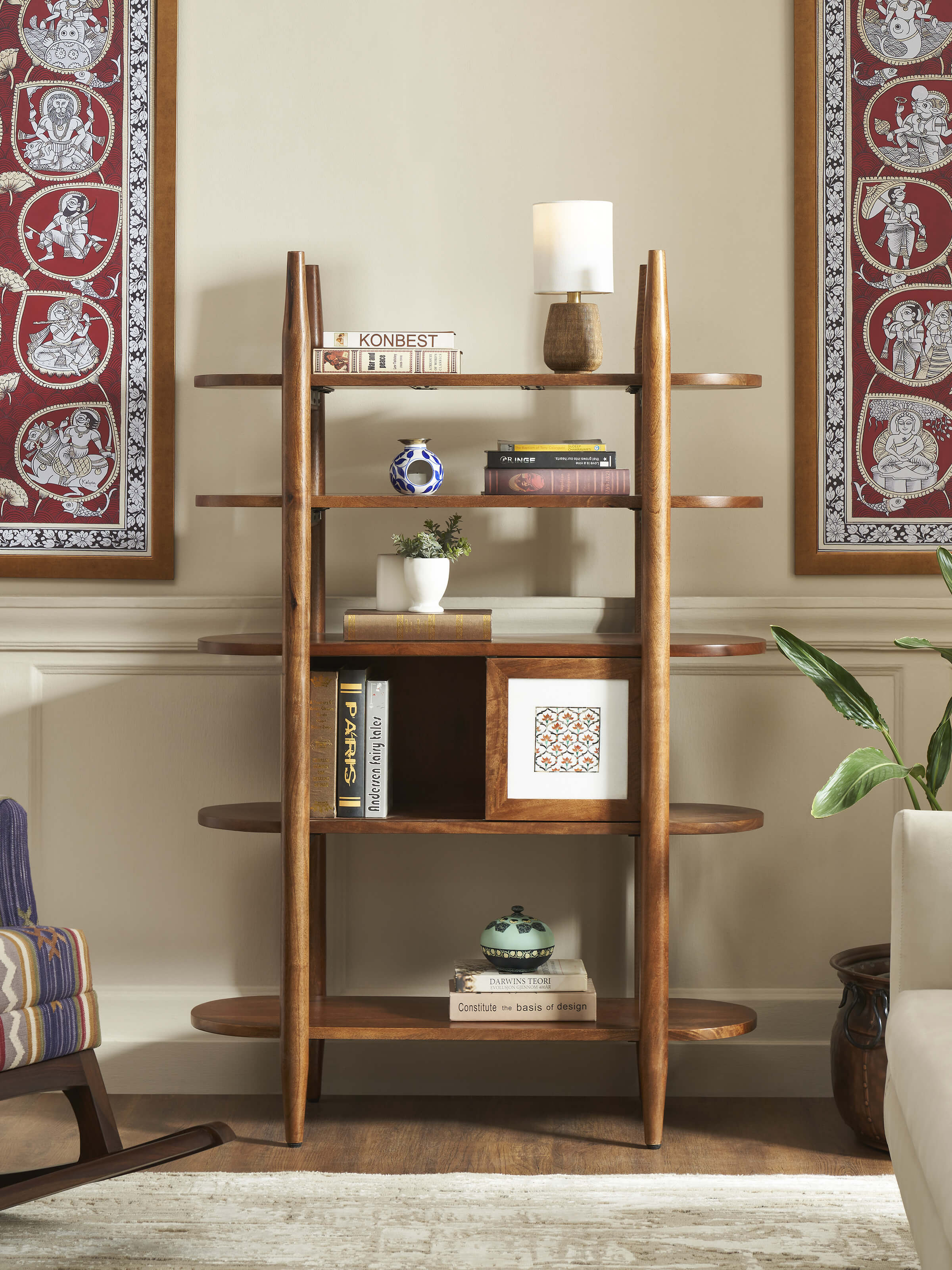 Lifestyle view of Pacchikari Mango Wood Walnut Finish Book Shelf