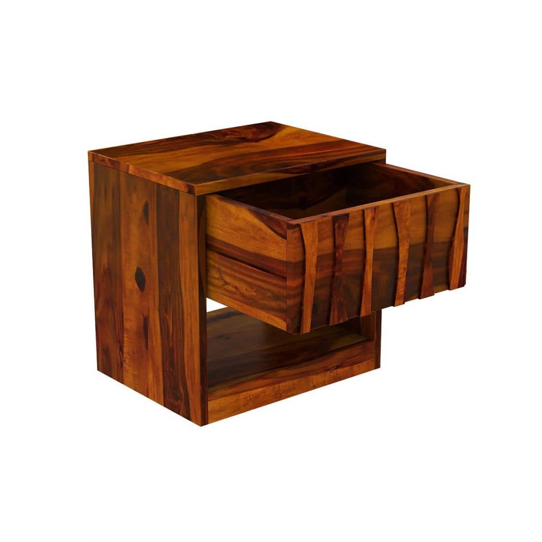 Wave Solid Wood  Bedside Table in Honey Finish