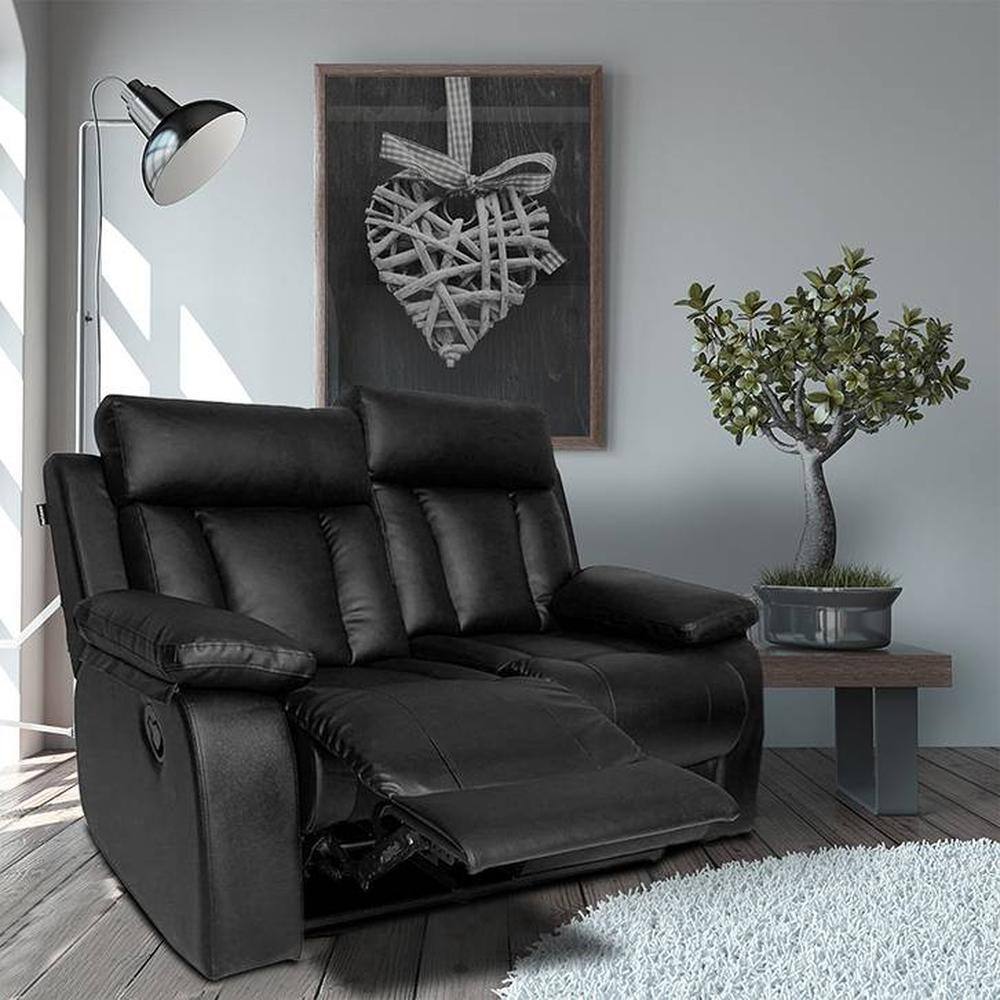Magna Leatherette Two Seater Manual Recliner in Black Colour