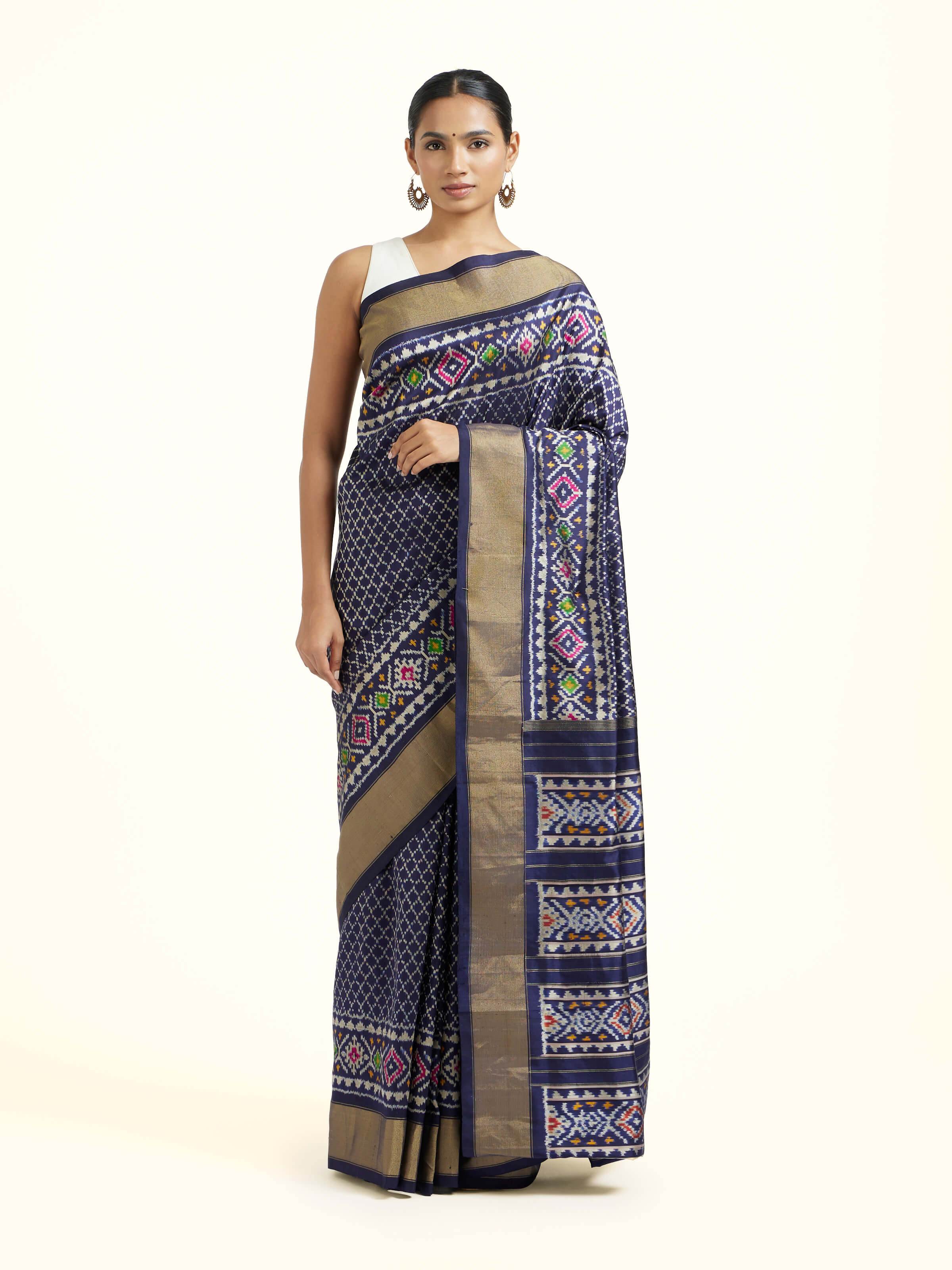 Blue Mulberry Silk Pochampally Weft Ikat Saree
