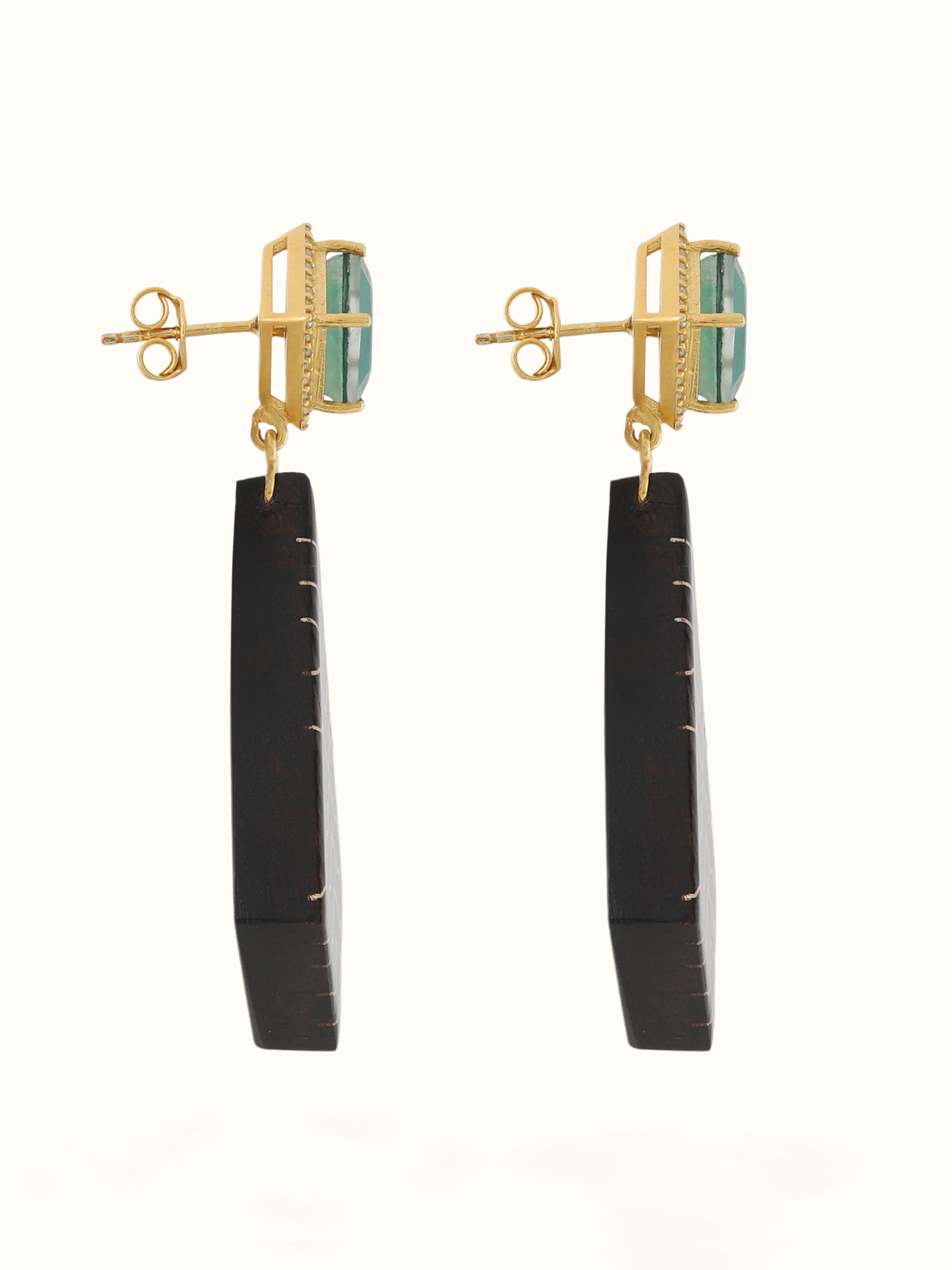 Side view of Tarkashi silver drop earrings