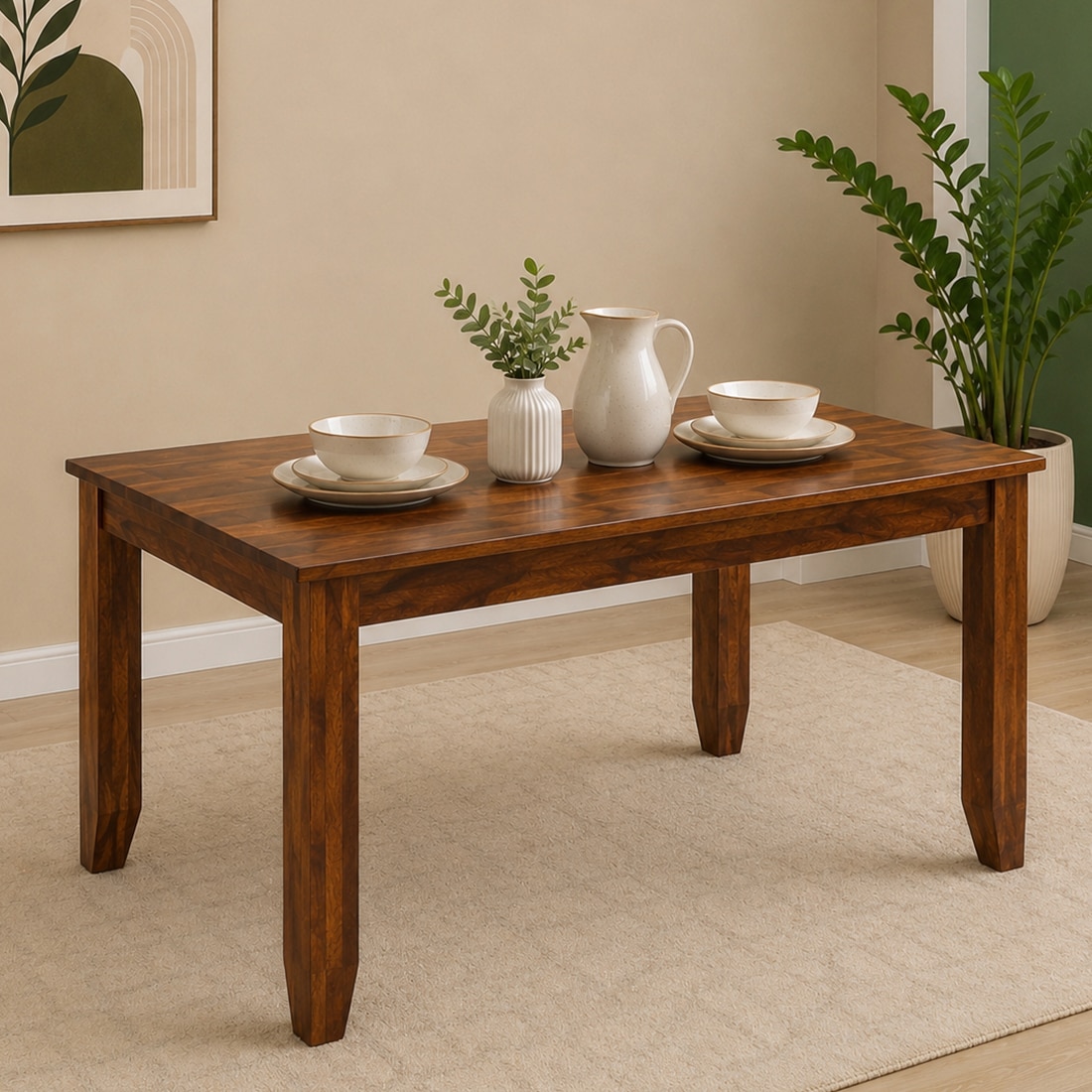 Donna Solid Wood 6 Seater Dining Table in Provincial Teak Finish - Jyoti Impex