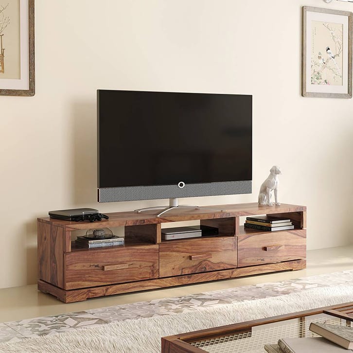 Carmond Solid Wood Free Standing TV Unit in Teak Finish