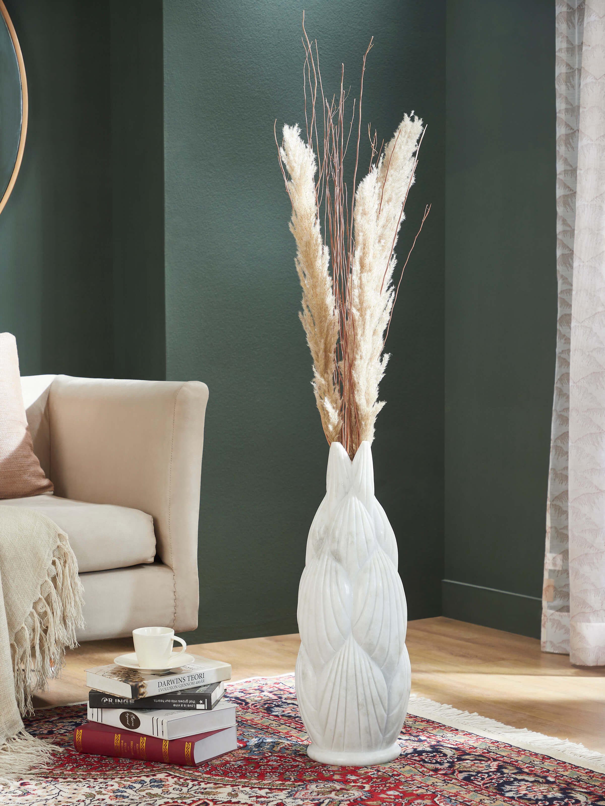 Hand-carved marble floor vase – side view