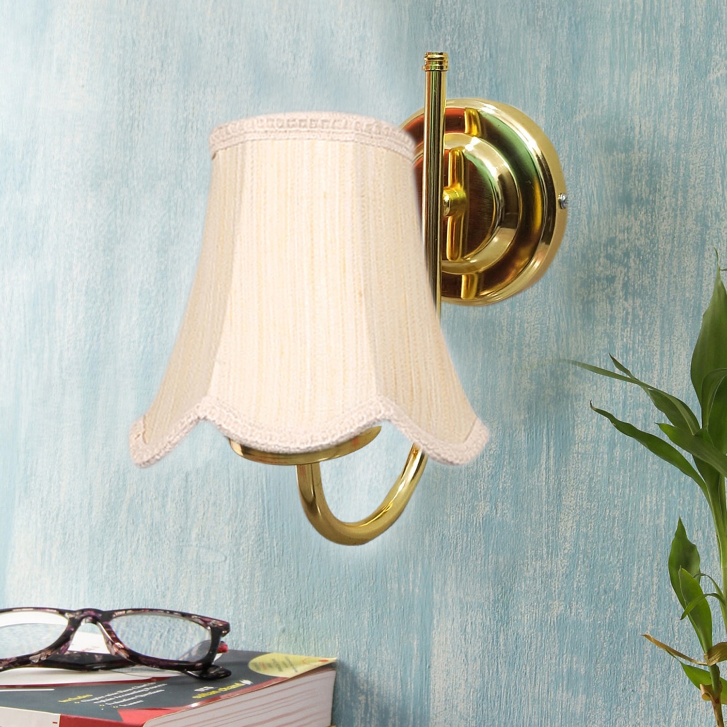 Devansh Gold Wall Mounted Lamp With Off-White Cotton Shade