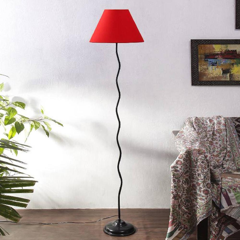 Alysiah Red Fabric Floor Lamp with Black Iron Base - Devansh
