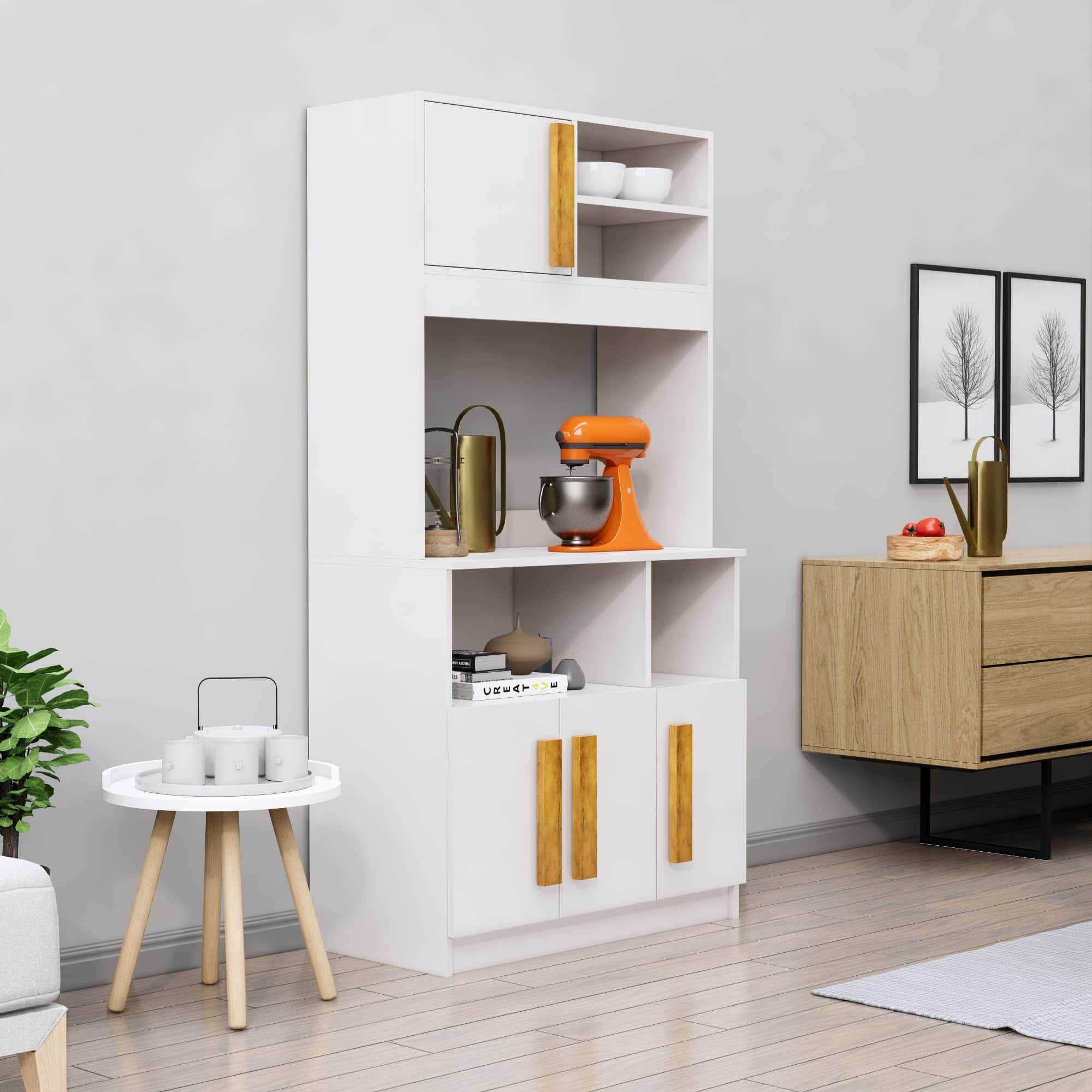 Hexa Red Crockery Unit Multipurpose Wooden Cabinet in Frosty White Colour - HexaRed