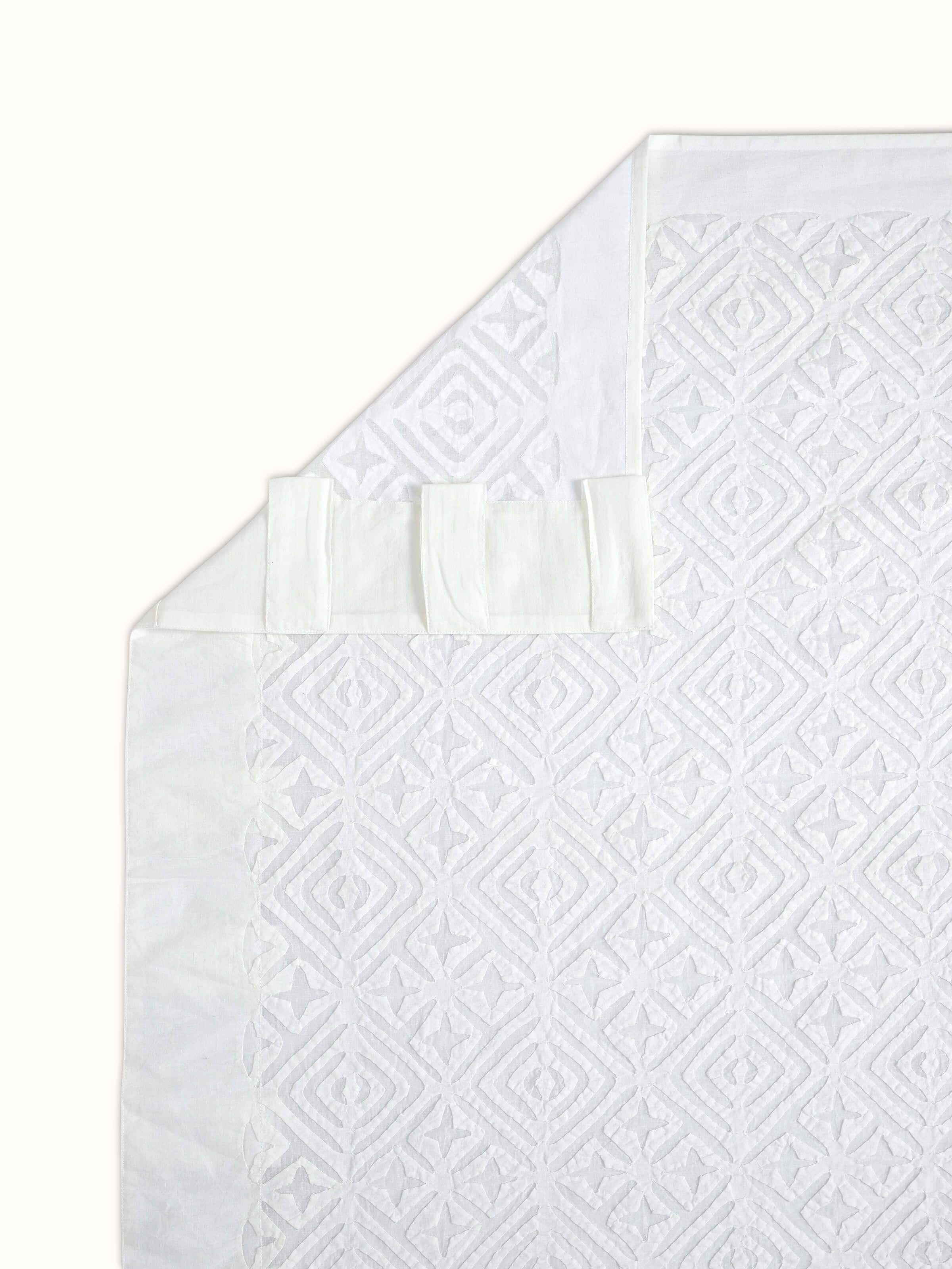 Mandana White Geo Cotton Applique Curtain (9 Ft)