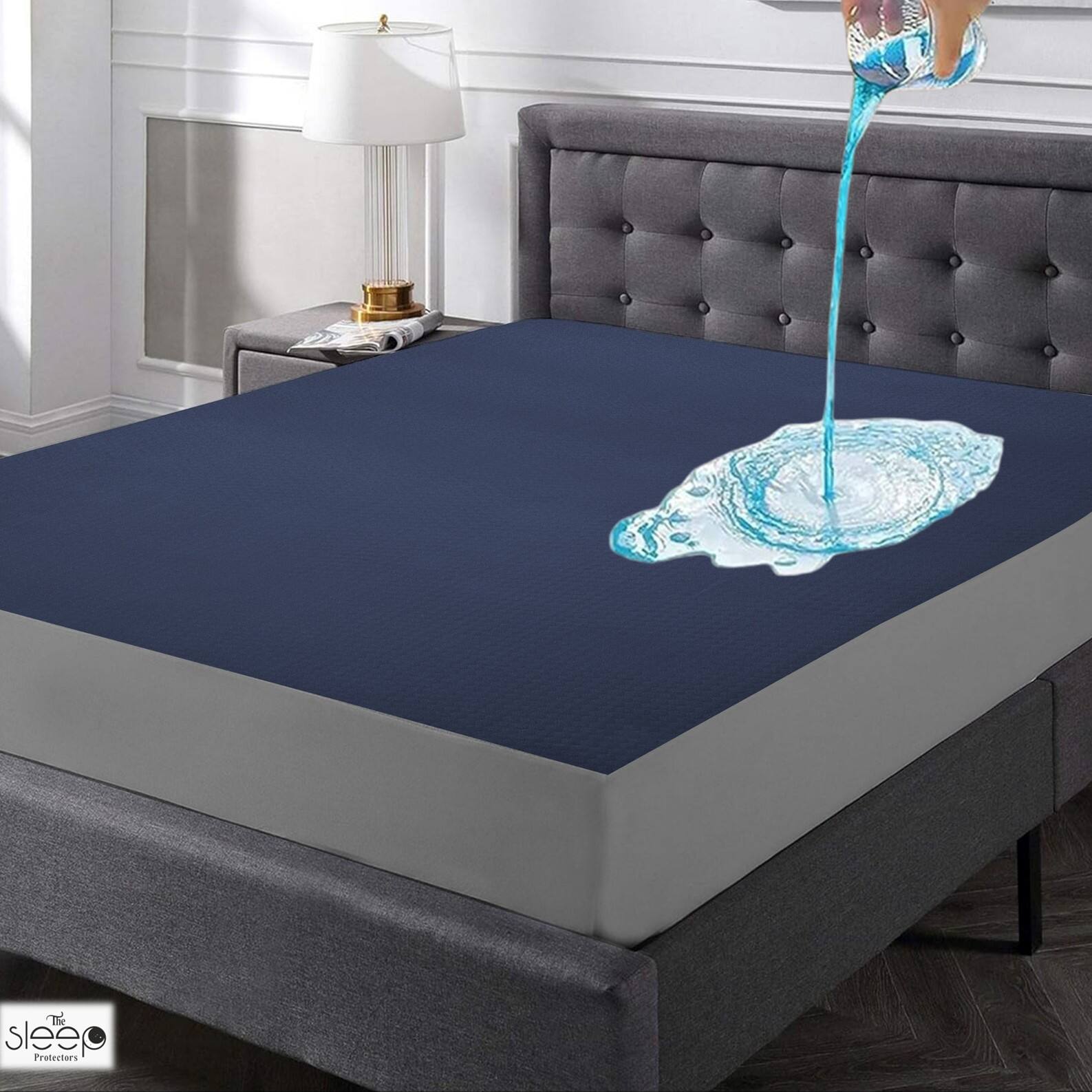 Premium Terry Polyester Fabric Waterproof Mattress Navy Blue Queen 78X60