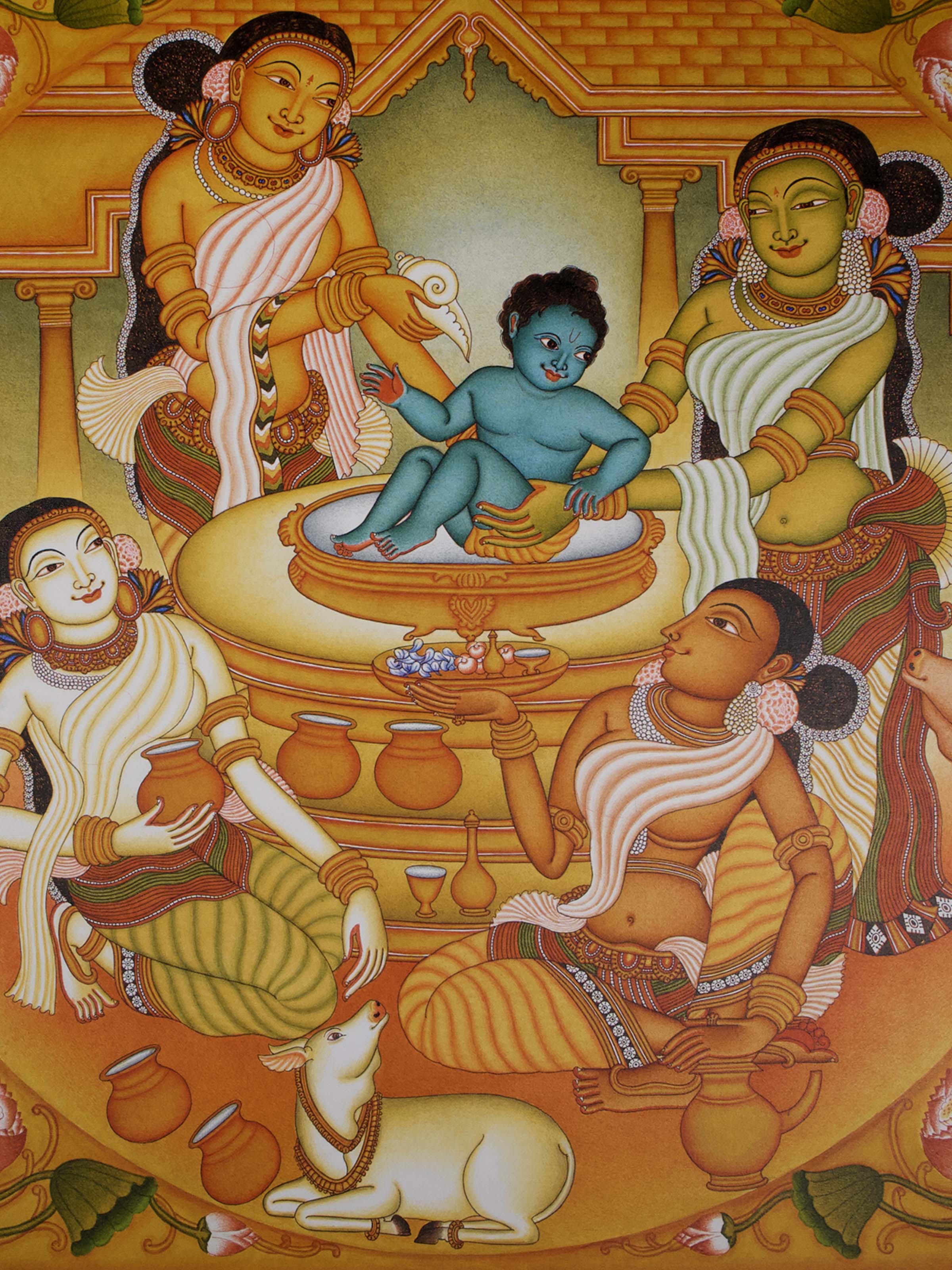 Krishna Snanam Kerala Mural Painting