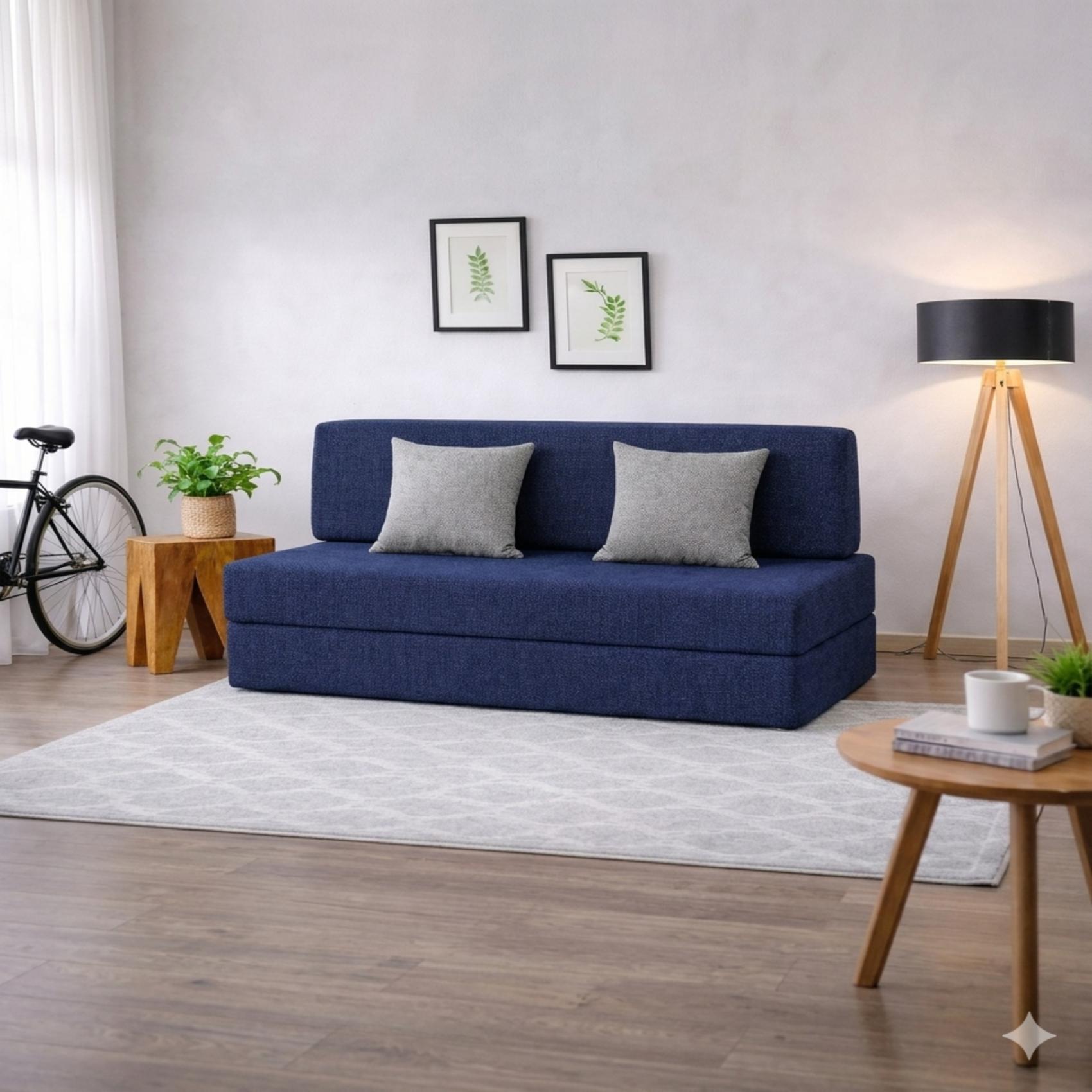 Coirfit Folding 2 Seater Double Foam Fold Out Sofa Cum Bed in Dark Blue Colour