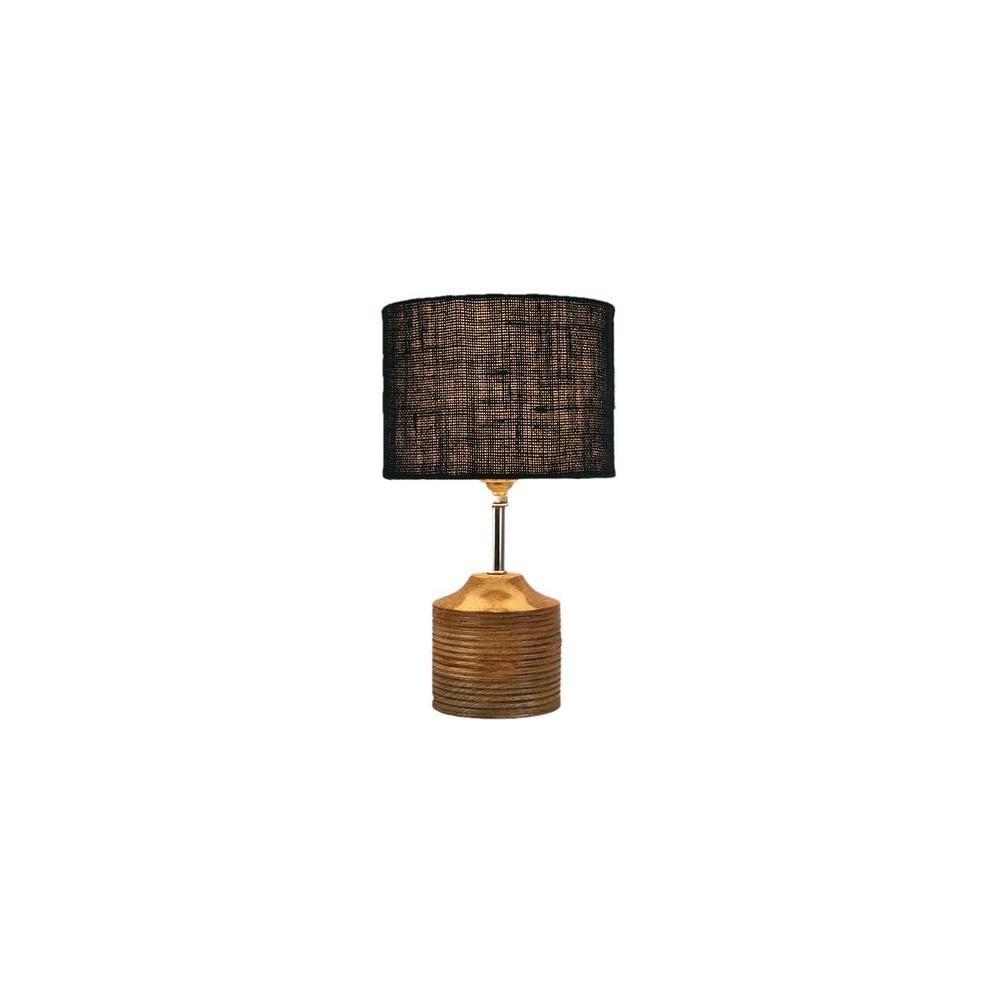 Gloria Black Natural Fiber Shade Table Lamp with Natural Wooden Base
