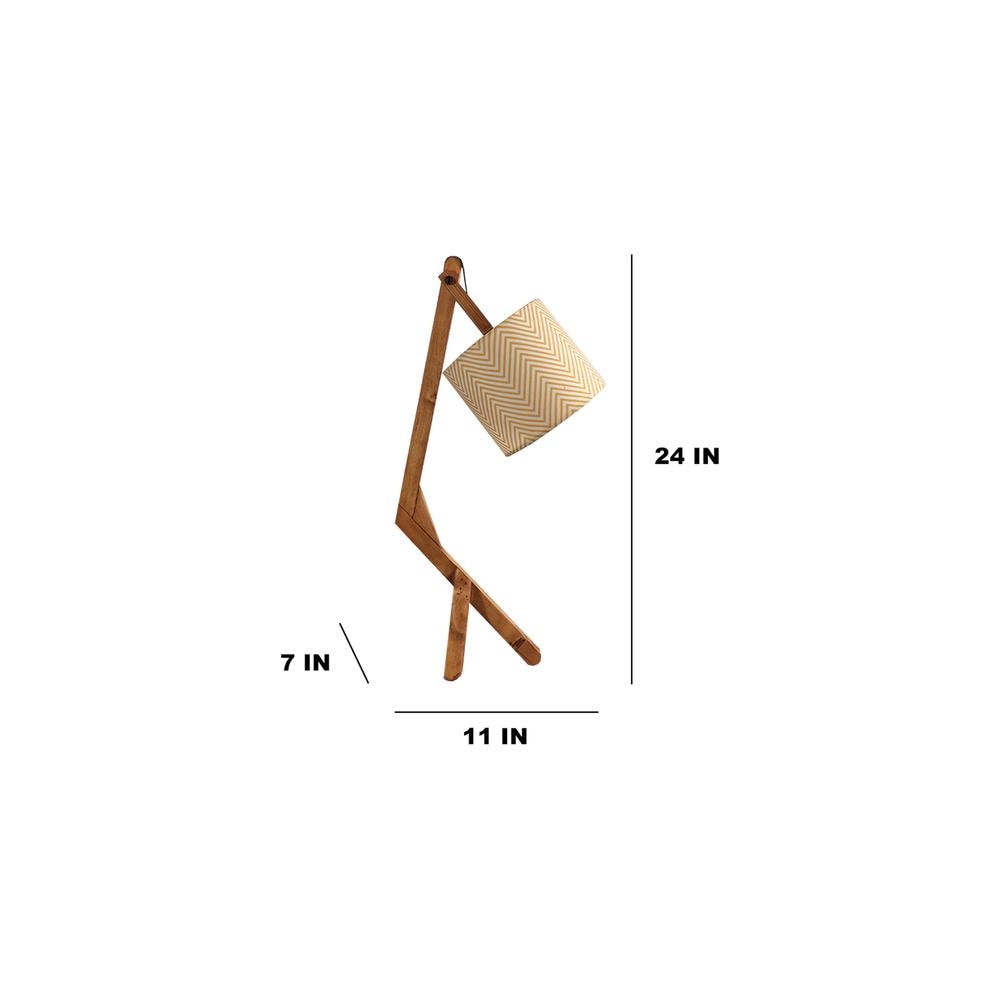 Emphasis Wooden Table Lamp with Brown Base and Yellow Fabric Lampshade