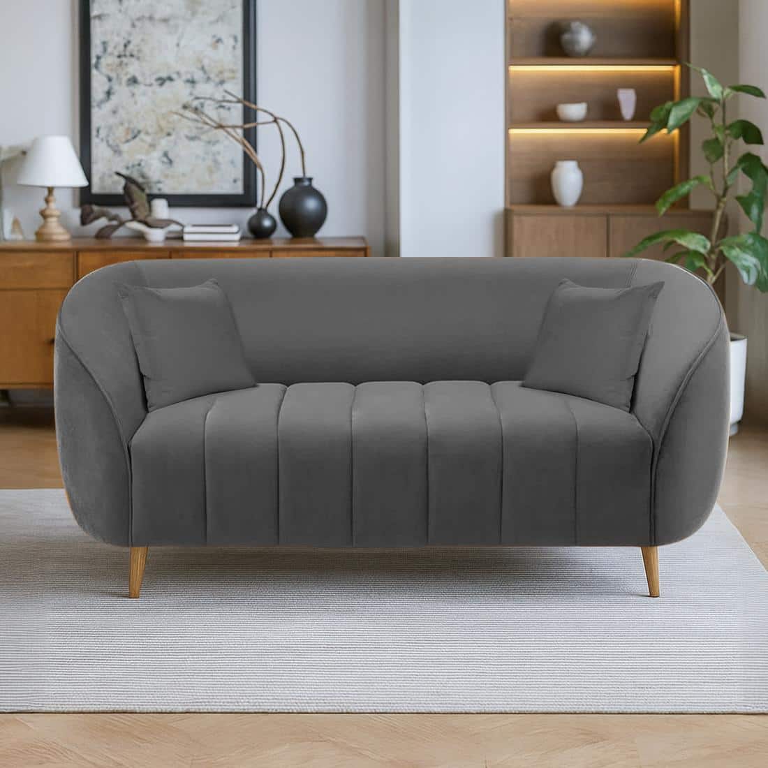 Nero Velvet 2 Seater Sofa in Dark Grey Colour