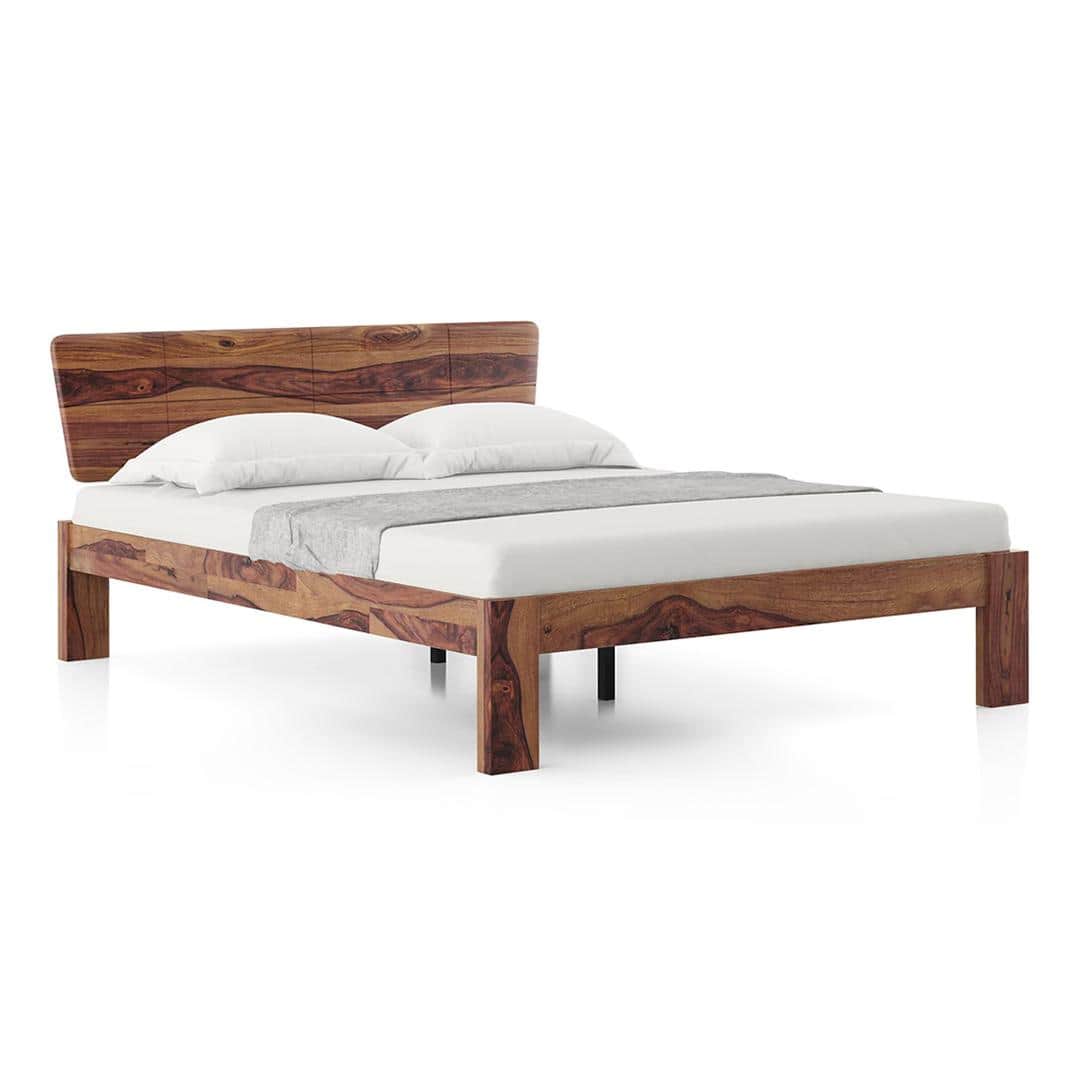 Marieta Bed Solid Wood Queen Size In Teak Finish