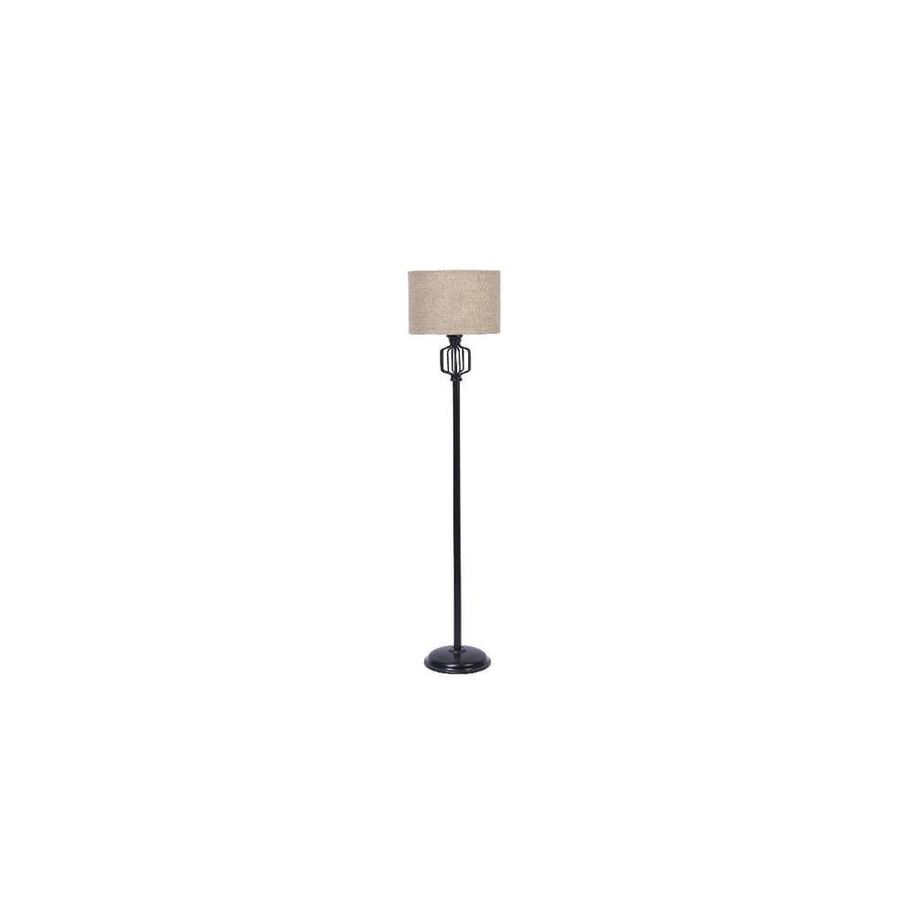 Jasmine Beige Natural Fiber Floor Lamp with Black Iron Base