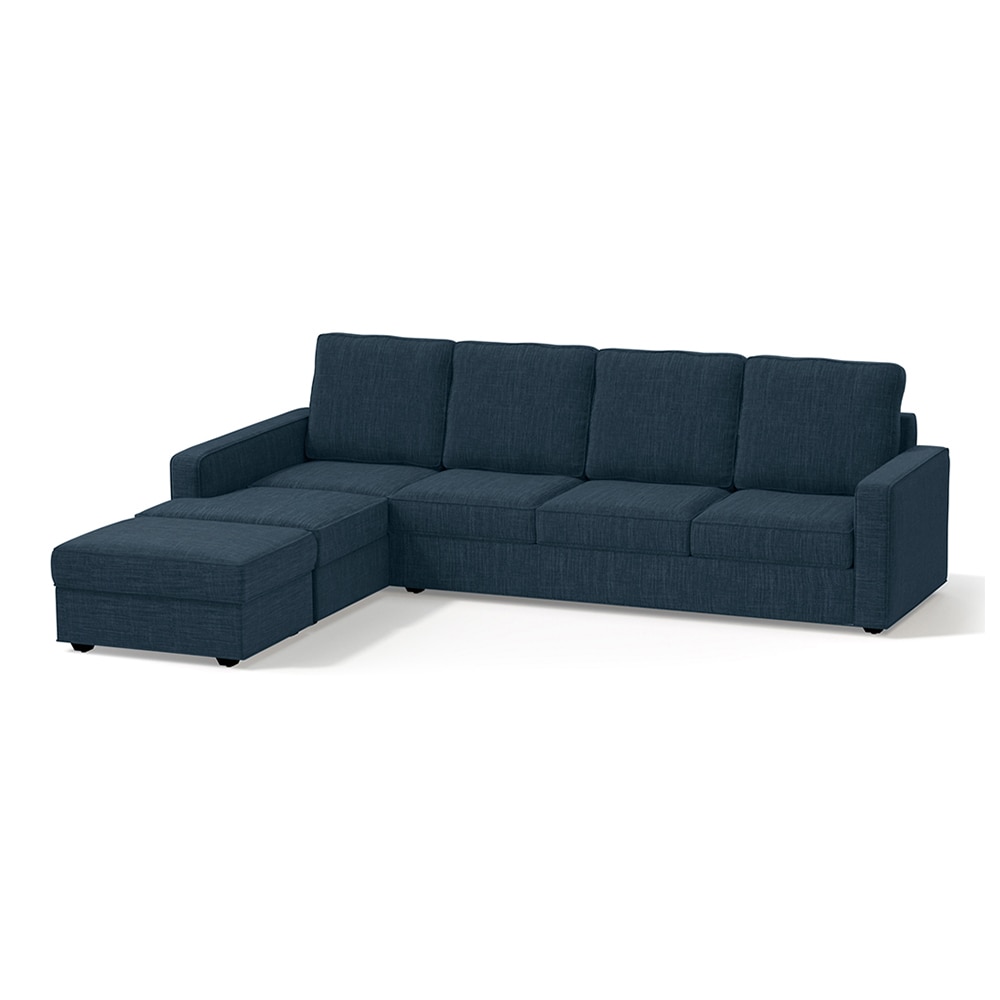 Apollo Sofa (Colour : Indigo Blue, Cushion : Soft, Back Type : High Back, Seating Capacity : Left Aligned 3 Seater + Left Aligned Chaise + Ottoman)