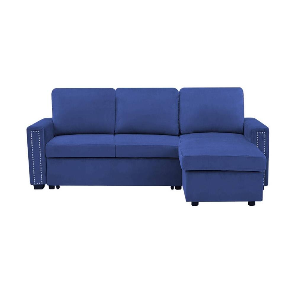 Solace Solid Wood Sofa cum Bed in Navy Blue